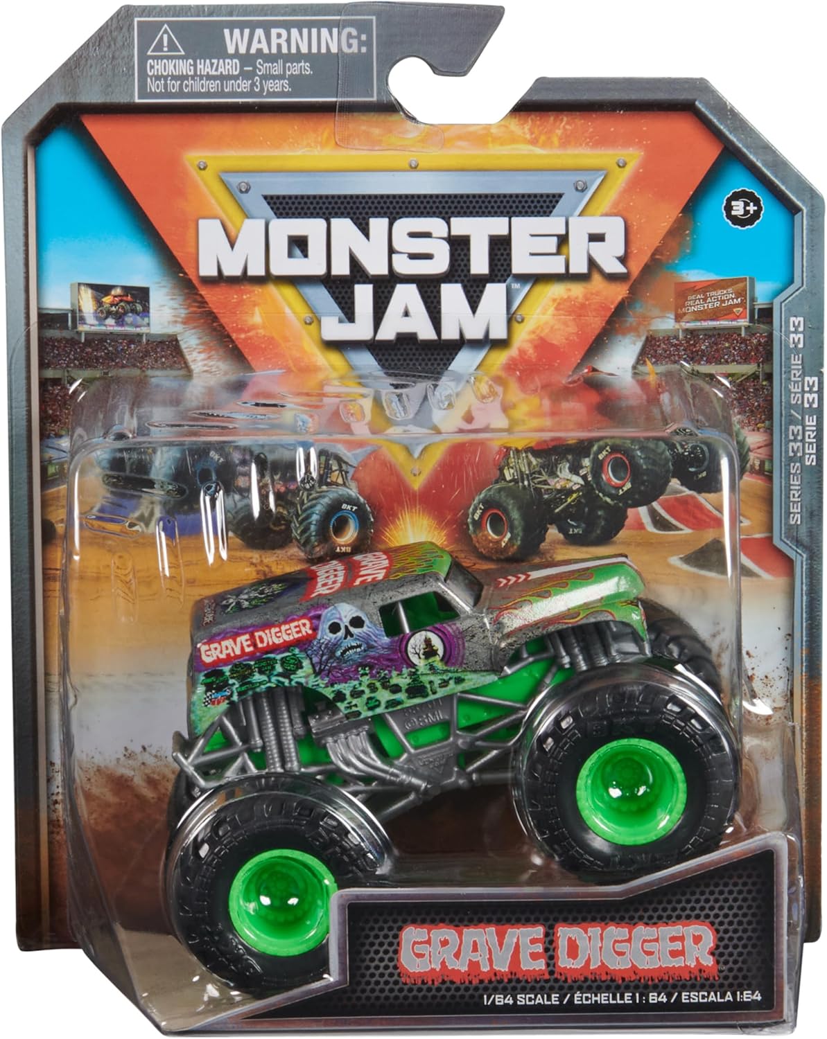 Monster Jam, Official Grave Digger Monster Truck, Die-Cast Vehicle, 1:64 Scale, Kids Toys for Boys Ages 3 and up