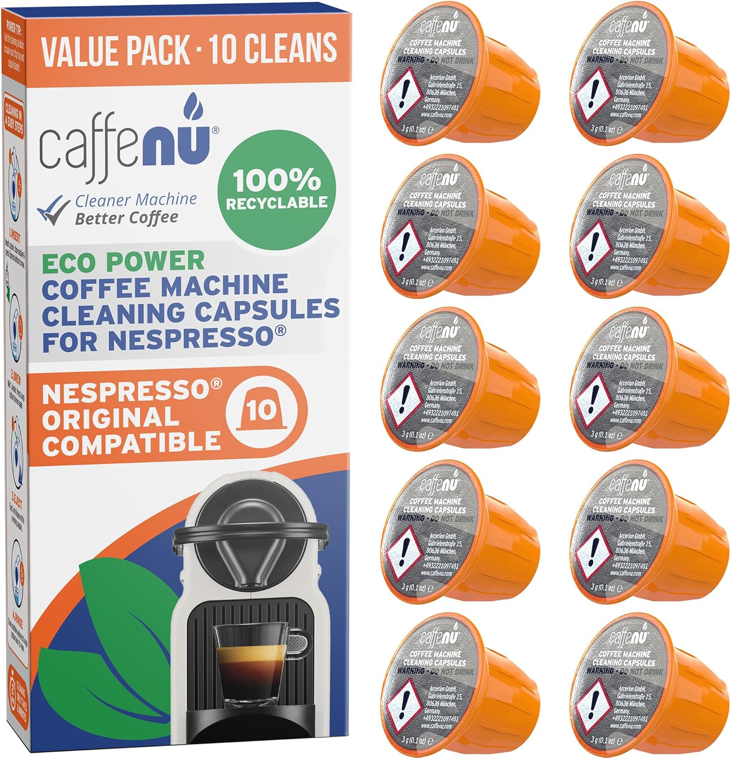 Nespresso Compatible Cleaning Capsules. 10 Originaline Cleaning Pods. Coffee Machine Cleaner For Crisp Coffee. Combines with Nespresso Descaler Kit.