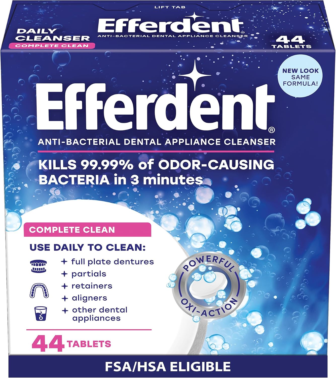Efferdent Denture Cleaner Tablets, Complete Clean, 44 Count