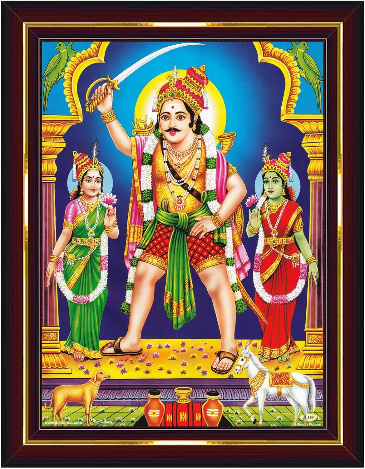 Pavan Photo Laminations Madurai Veeran Swamy Ayya Madhurai Madhura Wall Painting Framed Home Decor (Wood,Matte,Brown,Small Size,6 x 8 Inch) B1970S