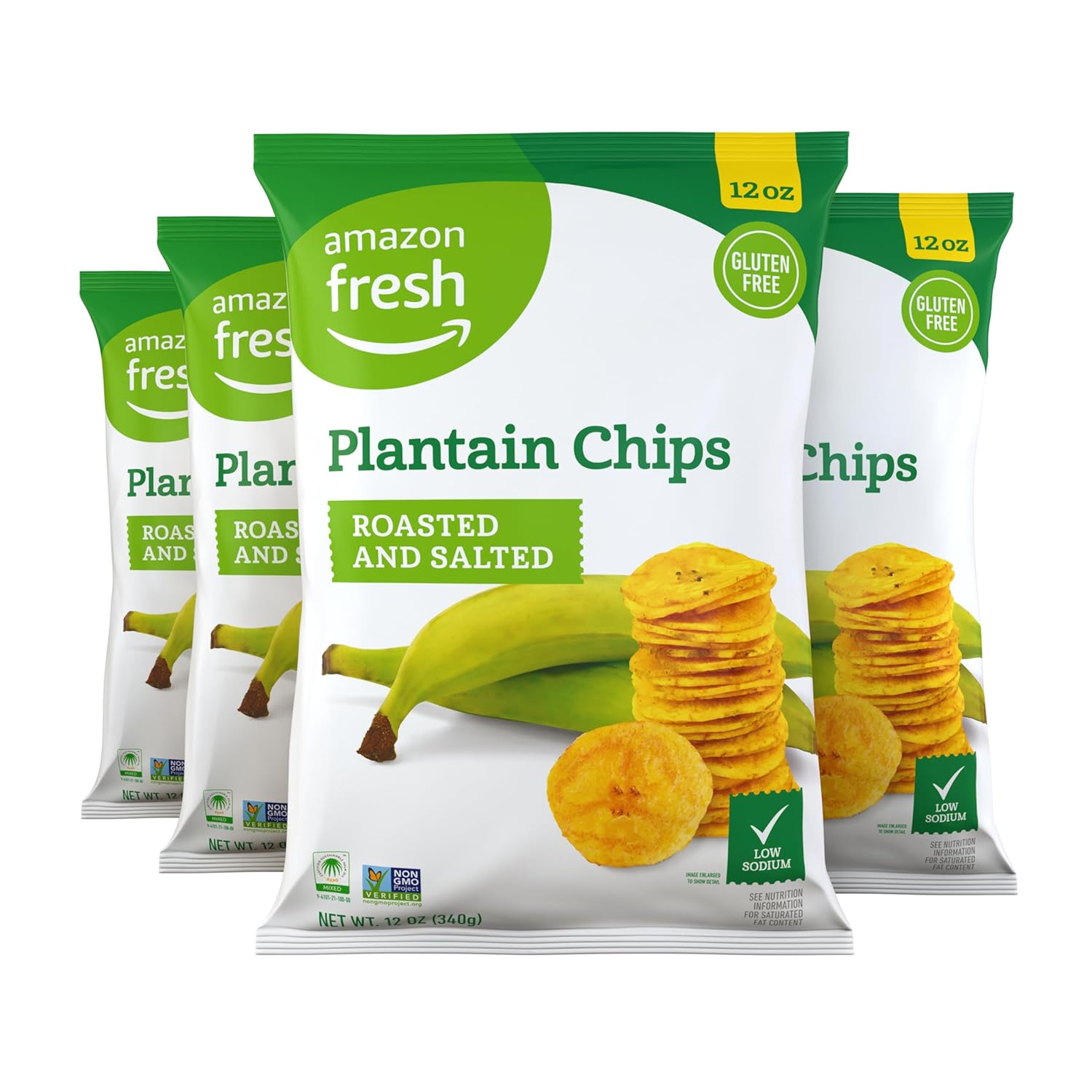 Amazon Fresh, Roasted & Salted Plantain Chips, 12 Oz (Pack of 4) (Previously Wickedly Prime, Packaging May Vary)