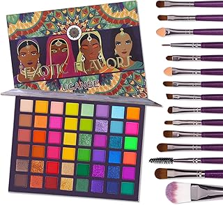 UCANBE EXOTIC FLAVORS Eyeshadow Palette + 15 PCS Eye Brushes Makeup Set 48 Colors Neon Shimmer Matte Glitter Eye Shadow Po.