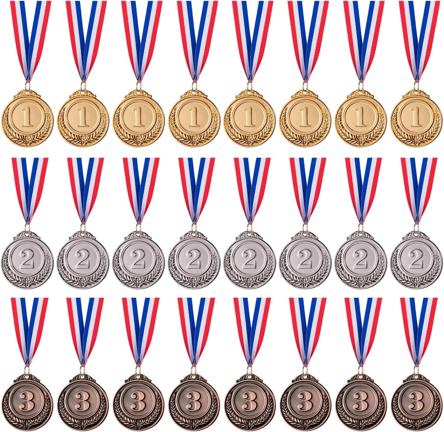 Favide 24 Pieces Gold Silver Bronze Award Medals-Winner Medals Gold Silver Bronze Prizes for Competitions, Party,Olympic Style, 2 Inches