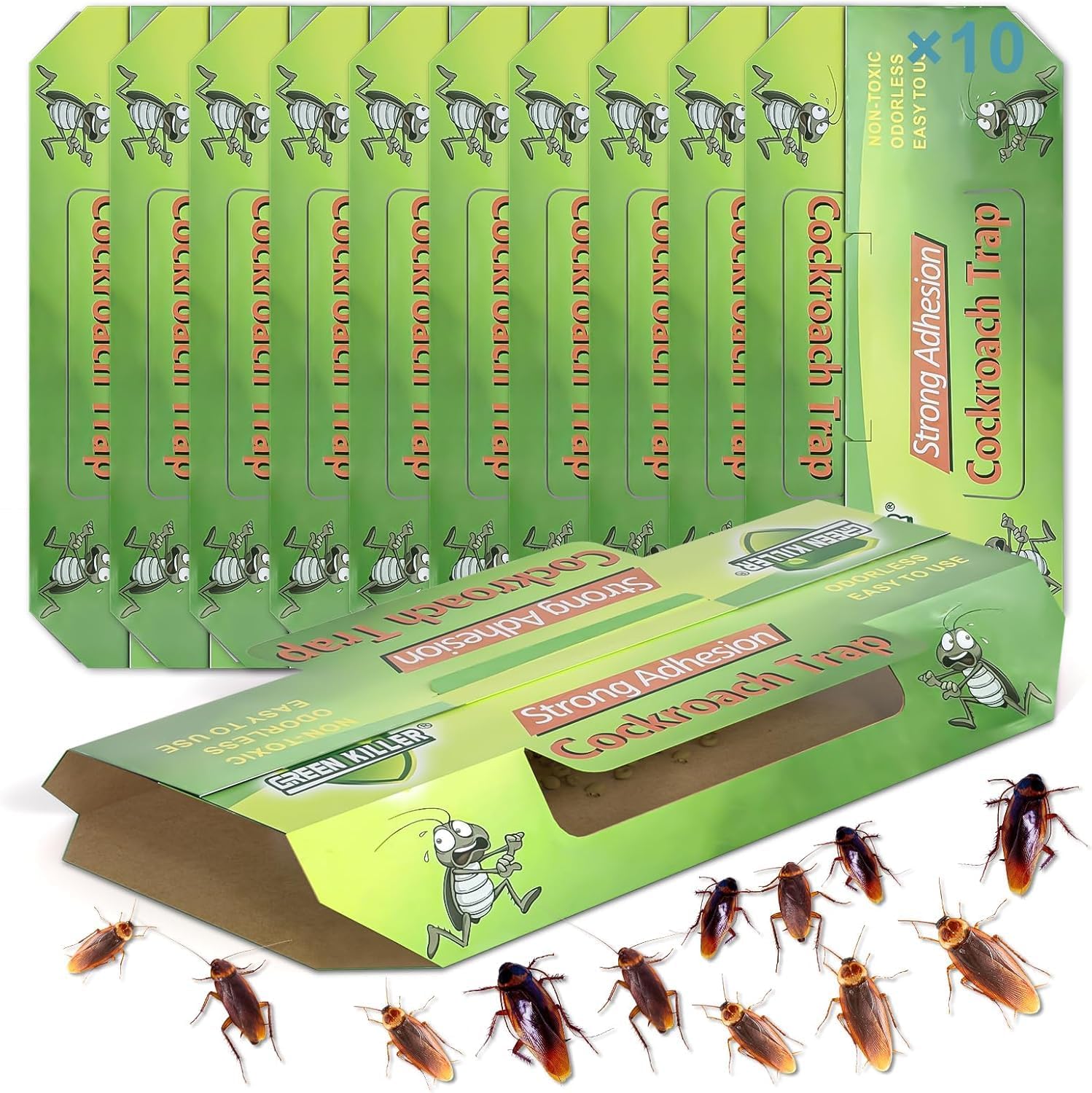 Cockroach Trap,Bed Bugs Cockroach Control Agent Against Cockroaches,CalroachTrap forCockroach Control, Kitchen Adhesive Trap Adhesive Strips, Non-Toxic for Kitchen Bathroom and Household (10, Green)