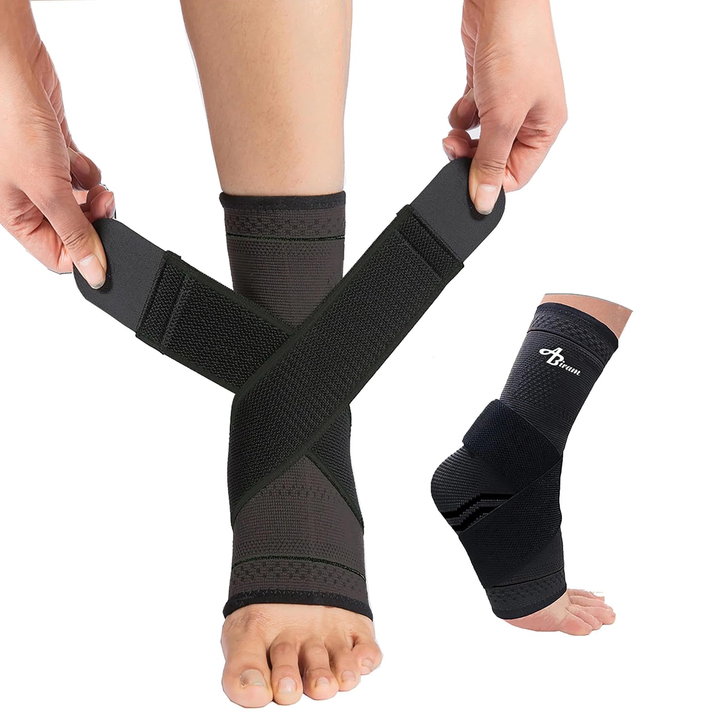 ABIRAM Ankle Brace Compression Sleeve with Adjustable Support Strap