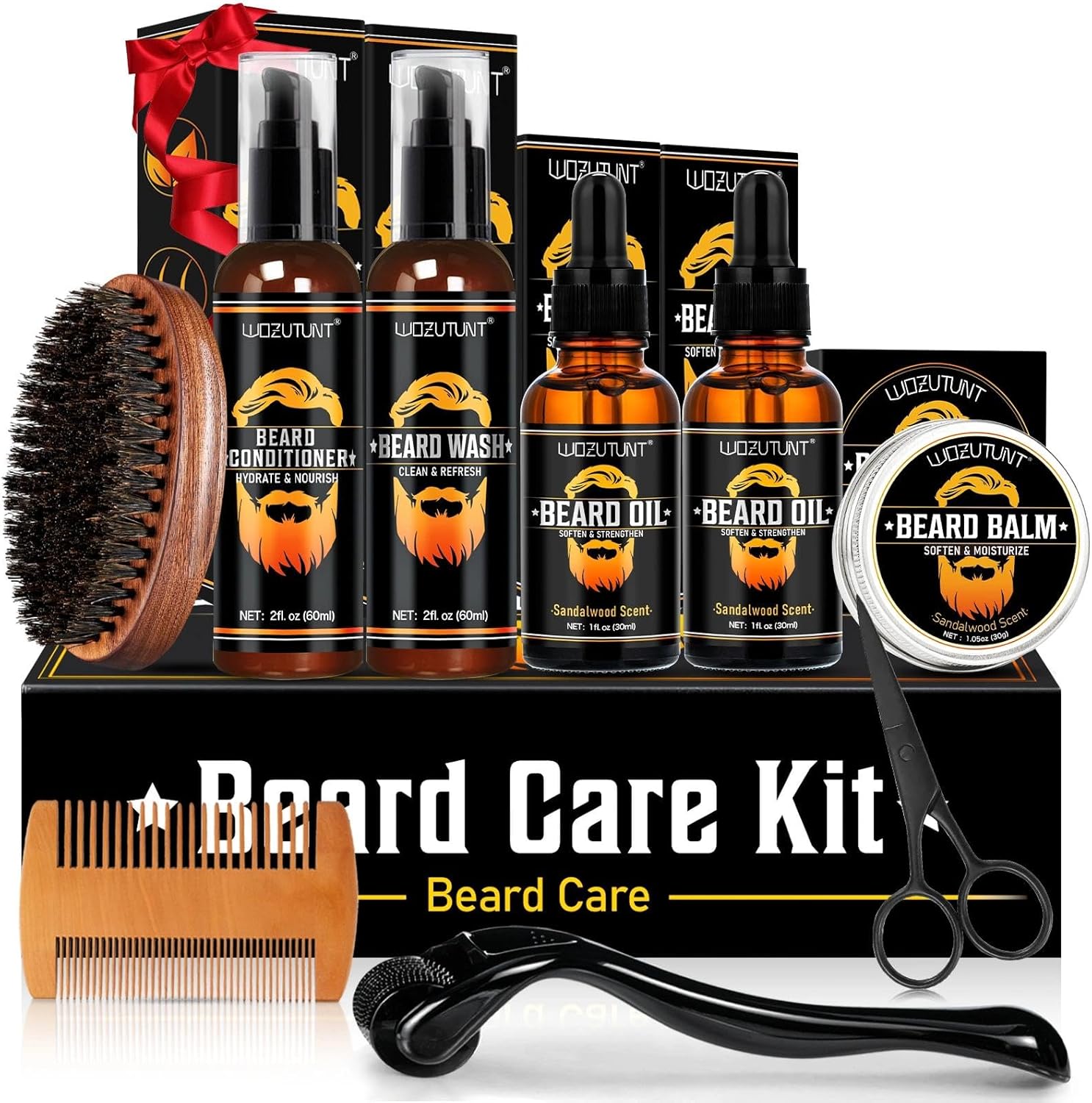 Beard Growth Kit from Clean to Care - W/Beard Roller,Beard Conditioner,Beard Oil,Beard Balm,Beard Brush,Beard Wash,Beard Comb, Scisso Beard Care Kit for Men Him Dad Husband Boyfriend