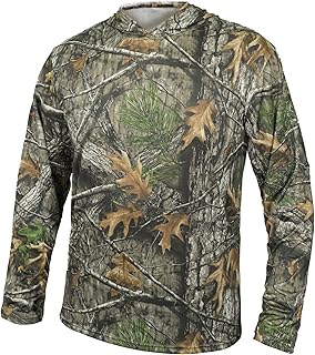 Camo Hoodie Long Sleeves Hunting Shirts for Men Quick Dry Performance UPF 50+ Hiking Fishing Shirt with Hood