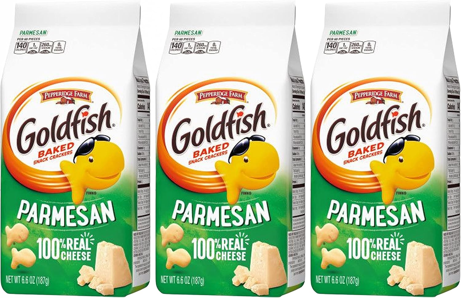 The Bramble Bay Pepperidge Farm Goldfish Baked Snack Crackers Parmesan Flavoured Baked with Real Cheese Pack of 3 X 187g