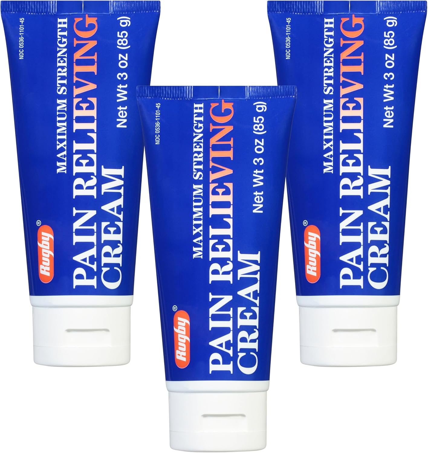 Rugby Maximum Strength Pain Relieving Cream - Made with Menthol and Methyl Salicylate - Offers Temporary Joint and Muscle Soreness Relief - 3 Oz. (3 Pack)