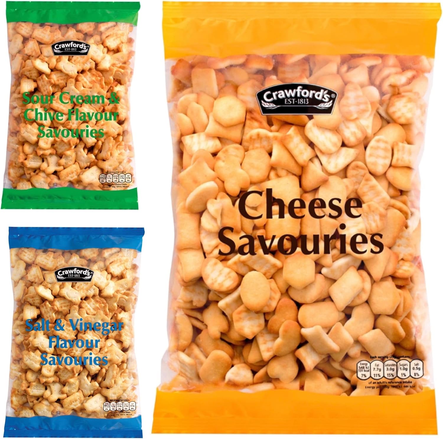 MULTIPLE Crawfords Savouries Bundle Cheese 300g Salt & Vinegar 250g Sour Cream & Chive 250g Bags, 3 Piece Set