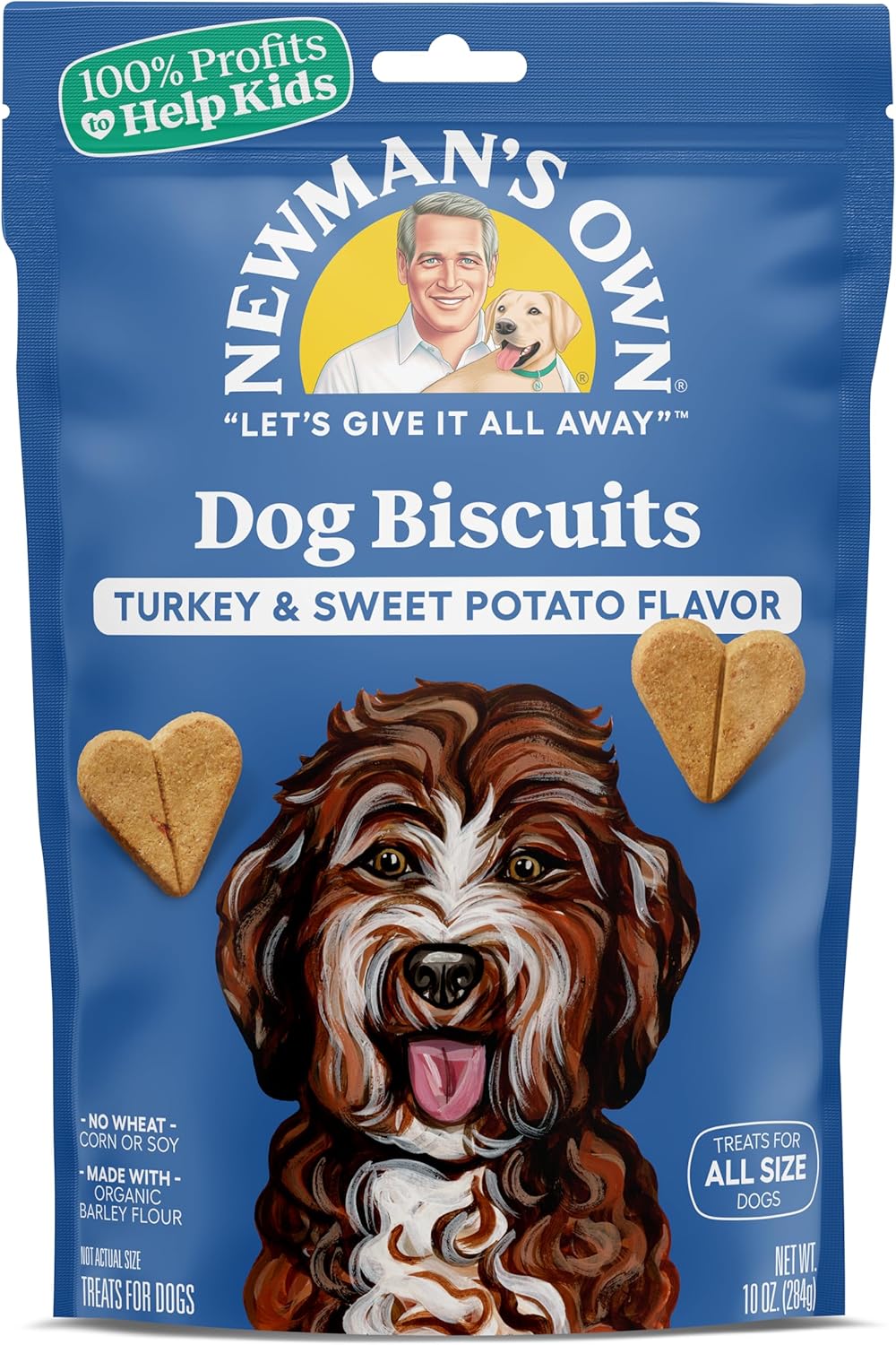 Newman's Own Dog Biscuits - Turkey & Sweet Potato | Made with Organic Barley | No Wheat, Corn, or Soy | 10 oz Bag (Pack of 6)
