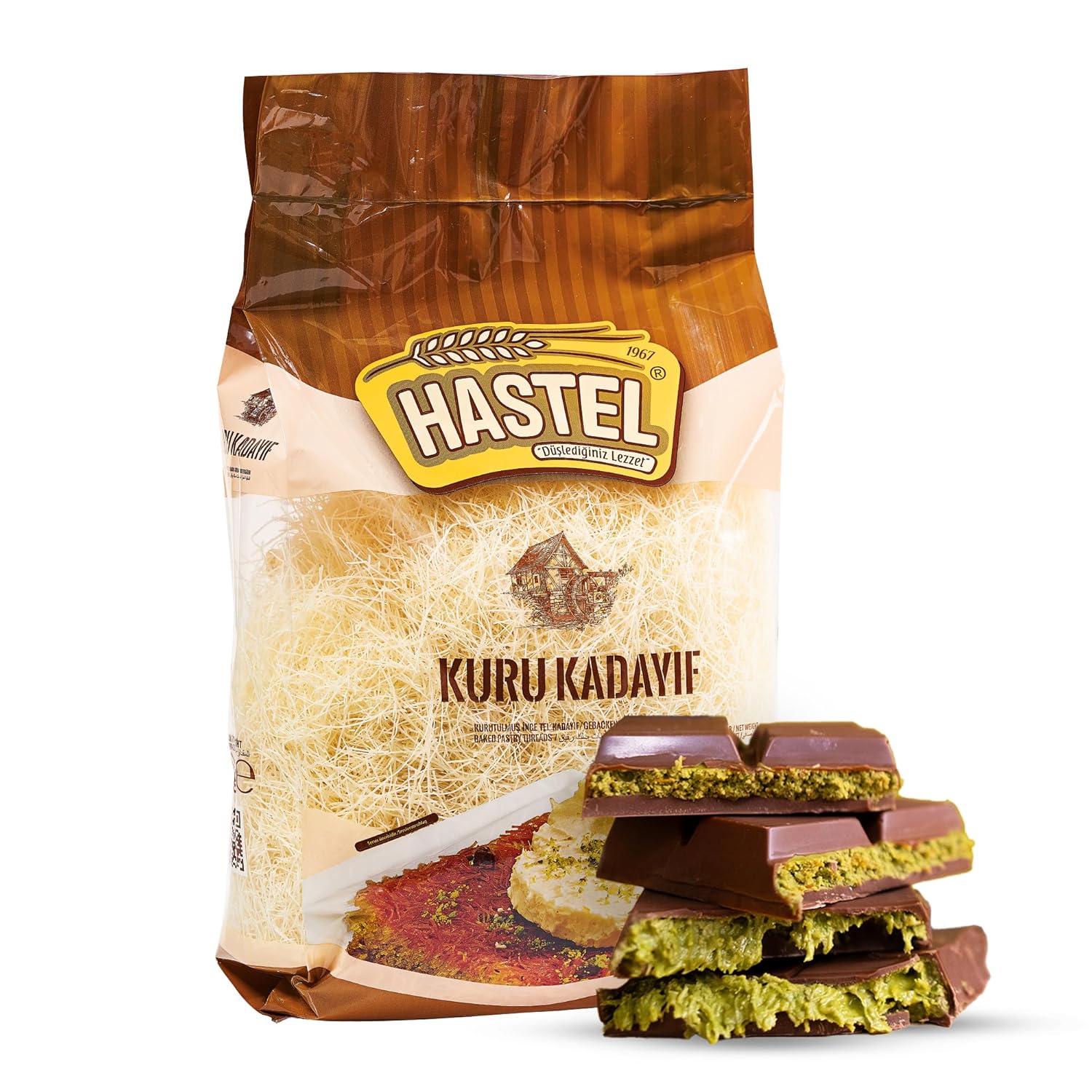 HASTEL Premium Dried Kataifi Shredded Fillo Dough 1.1 lb (500 gr) Perfect for Viral Dubai Chocolate Bar Pistachio Kunafa Knafeh Phyllo Dough for Pastries Milky Desserts Pastry Kadayif Crispy Noodles