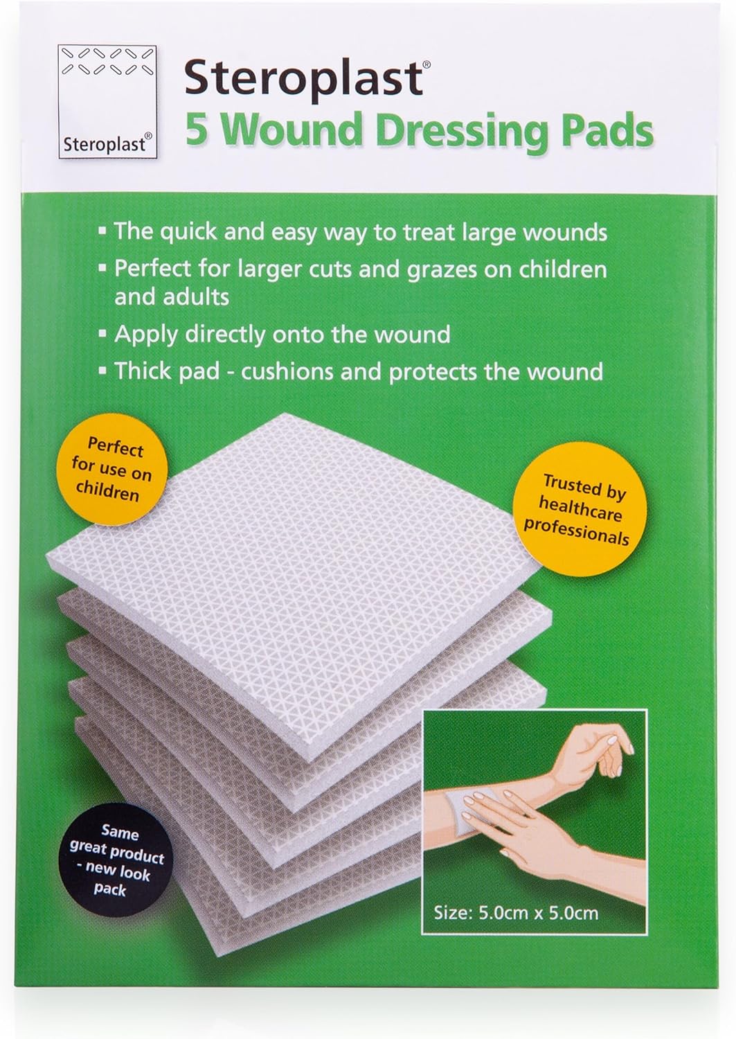 Steroplast Steropad Non-Adhesive Double-Sided Wound Pads | 5 Wound Pads | 5cm x 5cm | Low Adherent & Highly-Absorbent Sterile Dressing Pads