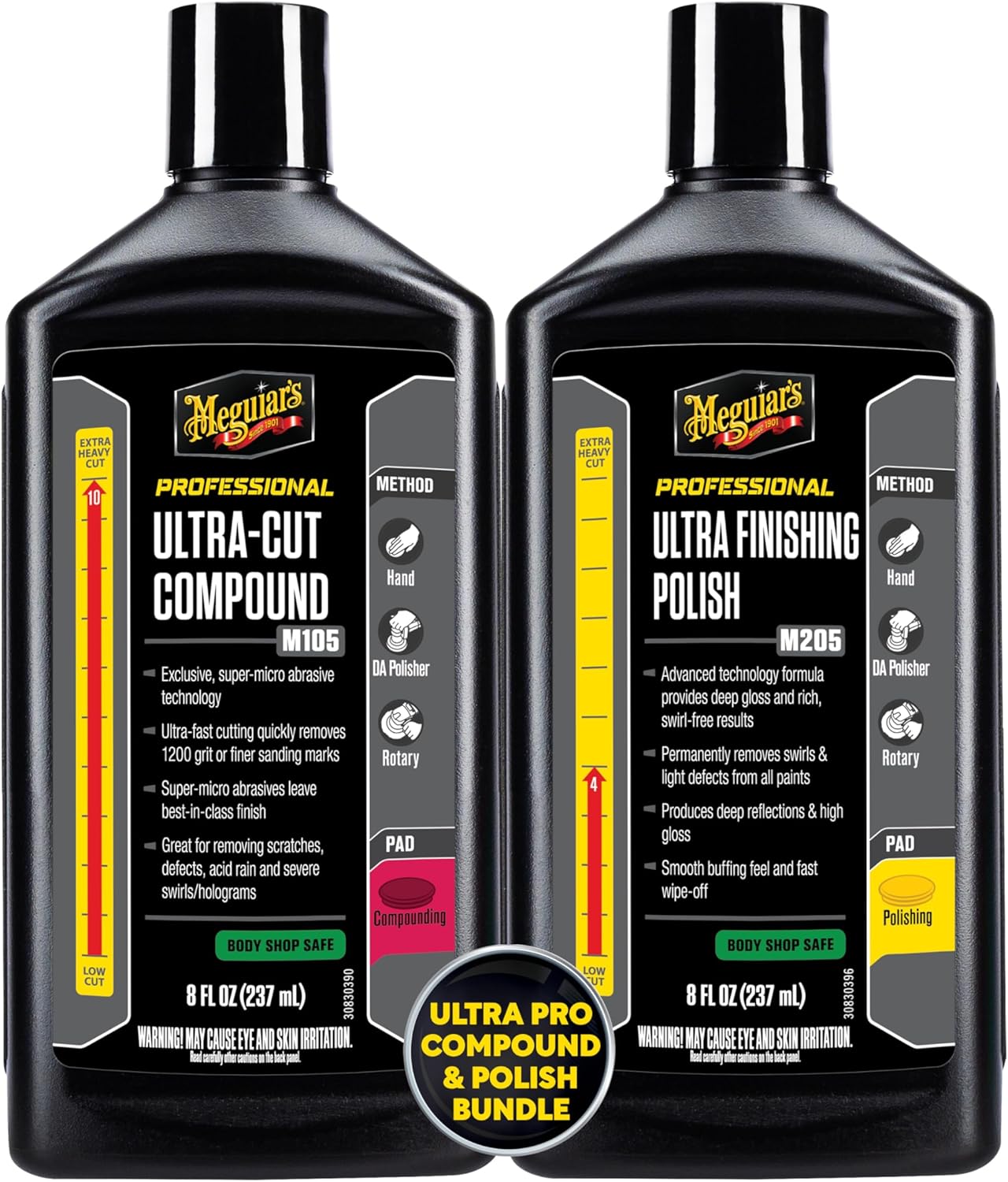 Meguiar's Mirror Glaze Bundle, Compound and Polish Kit for a Lasting, Scratch Free Exterior Gloss, Featuring Our Mirror Glaze M105 Ultra-Cut Compound and Mirror Glaze M205 Ultra-Finishing Polish