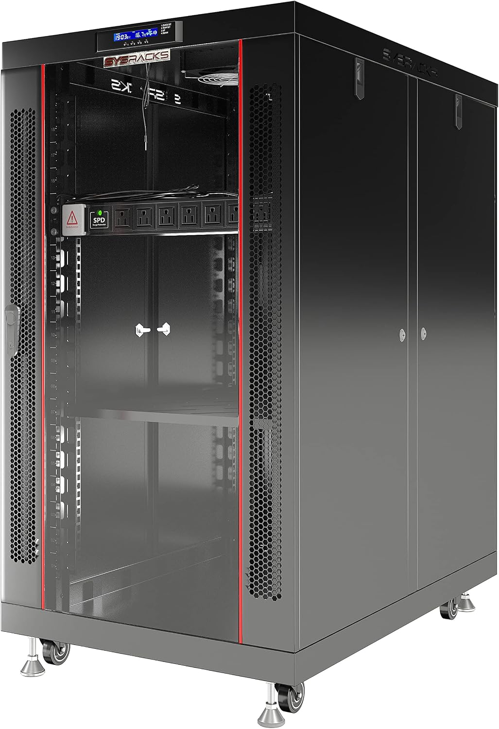 Sysracks 18U Premium Rack Mount Server 35" Depth Deep Network Cabinet, Server Rack with Fan, Removable Side Panels, Locking Glass Door Computer Cabinet Enclosure Network Rack Case PR 18.900