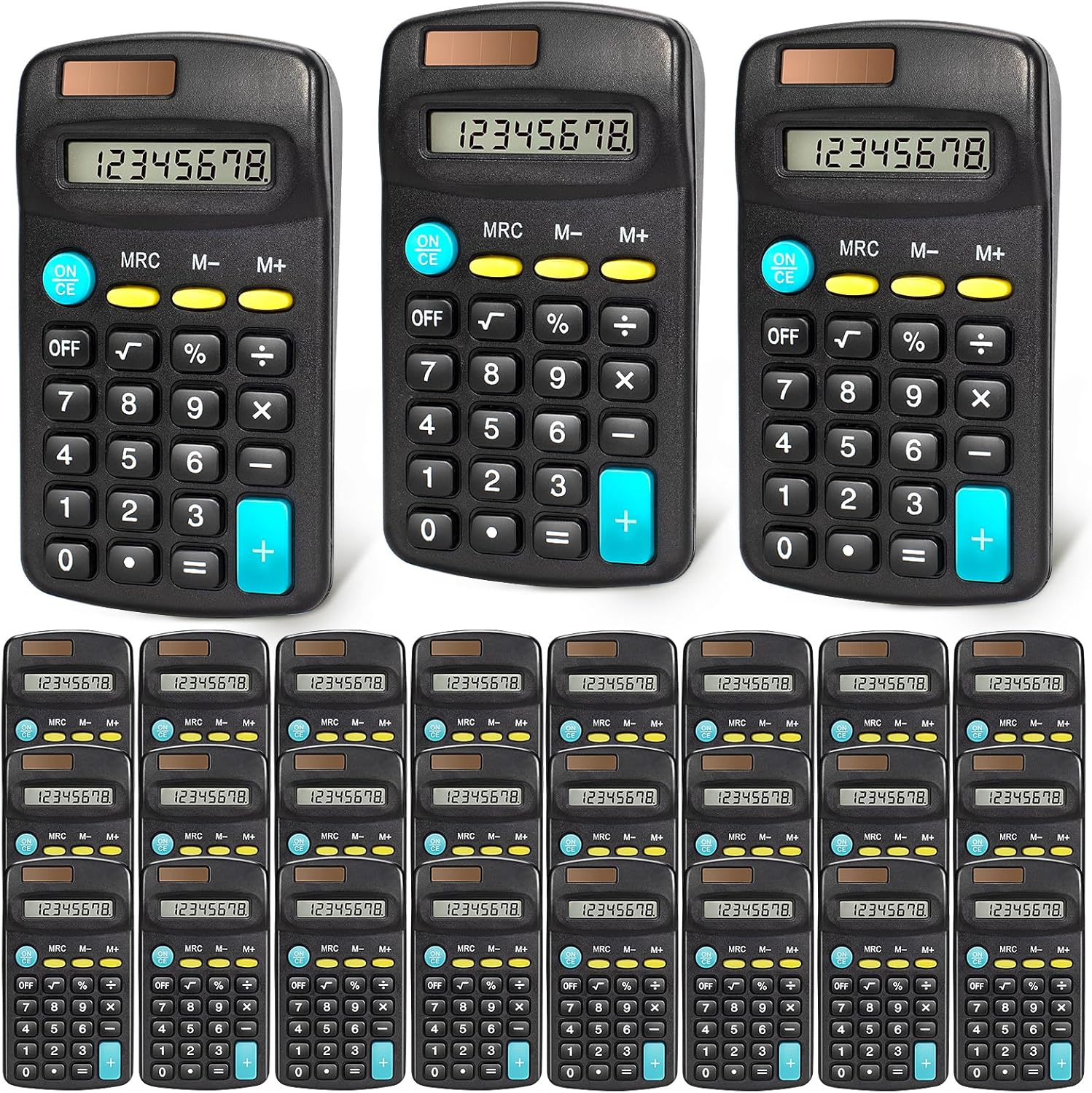 24 PCS Basic Calculators for Students, Small Pocket Size Calculators Bulk Classroom, Mini Calculator with Solar/Battery Power, 8 Digit Display School Supplies for Junior High School and Office(Black)