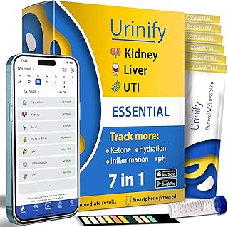 [URINIFY Essential] Mobile App Urine Test Strips and at Home UTI Test Strips, Kidney Test kit at Home, Hydration, Keto Test Strips, pH Test Strips, Liver Test, urinalysis Test, Protein, 6 Strips