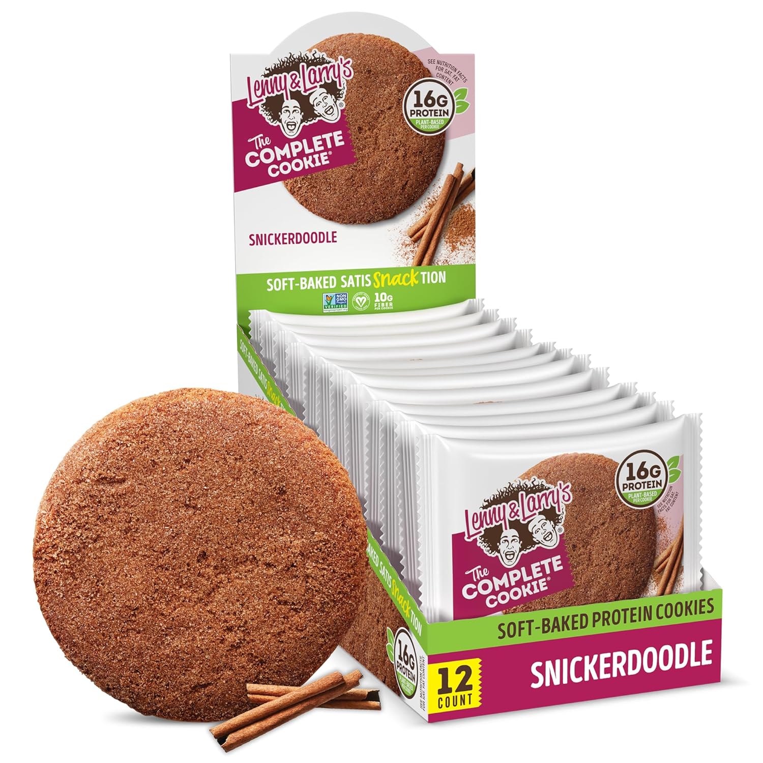Lenny & Larry's The Complete Cookie, Snickerdoodle, Soft Baked, 16g Plant Protein, Vegan, Non-GMO, 4 Ounce Cookie (Pack of 12)