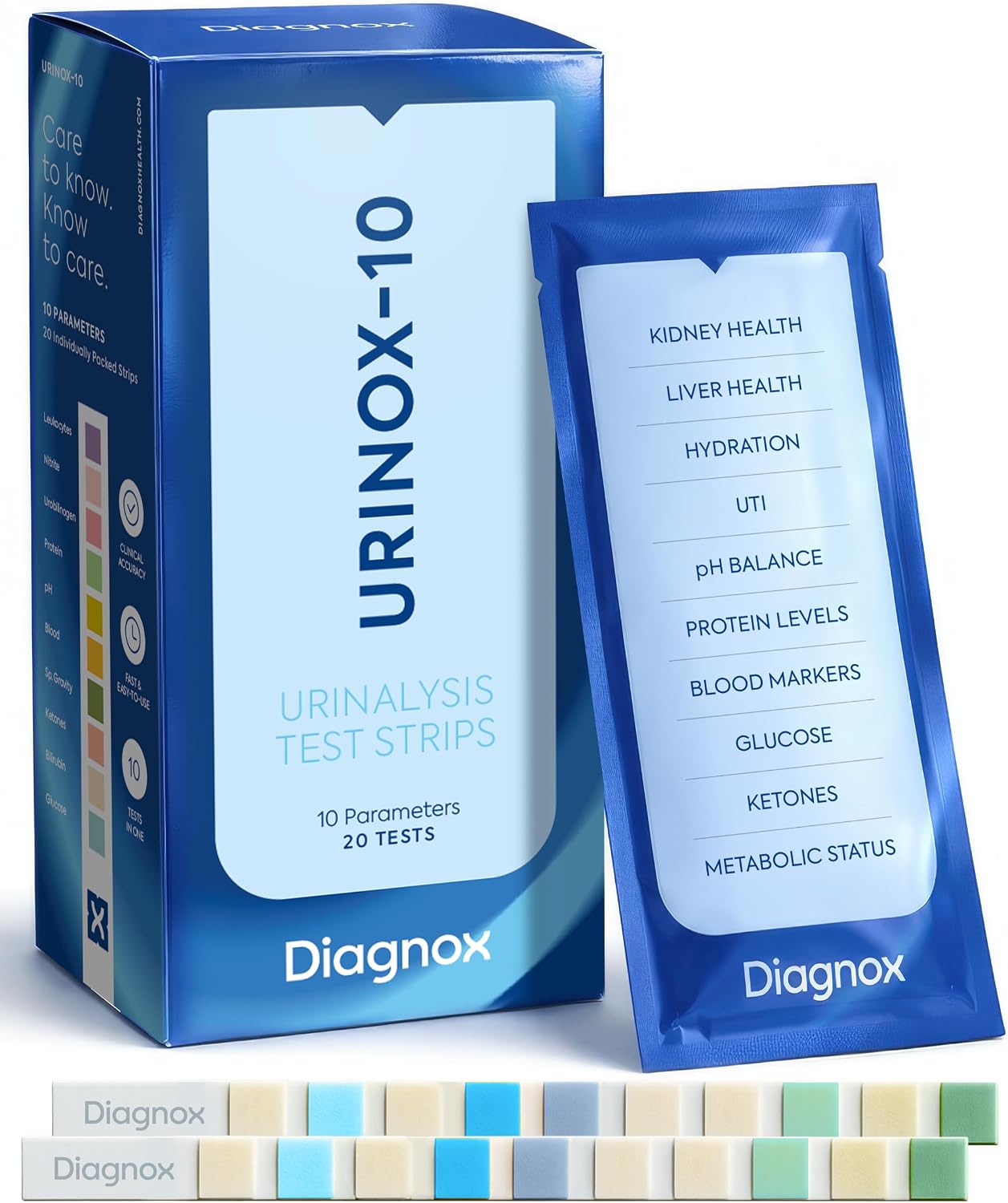 Urinox-10 Urinalysis Strips - Individually Packaged Urine Test Strips for Longer Shelf Life - 20 Professional Tests for 10 Parameters