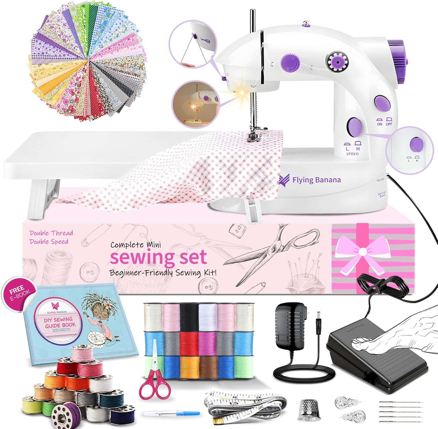 Easy Sewing Machine for Beginner Kid, Electric Portable Sewing Machine Lightweight, Small Household Sewing Handheld Tool with Upgrade with Wewing Kit Extension Table Foot Pedal for Home DIY Project.