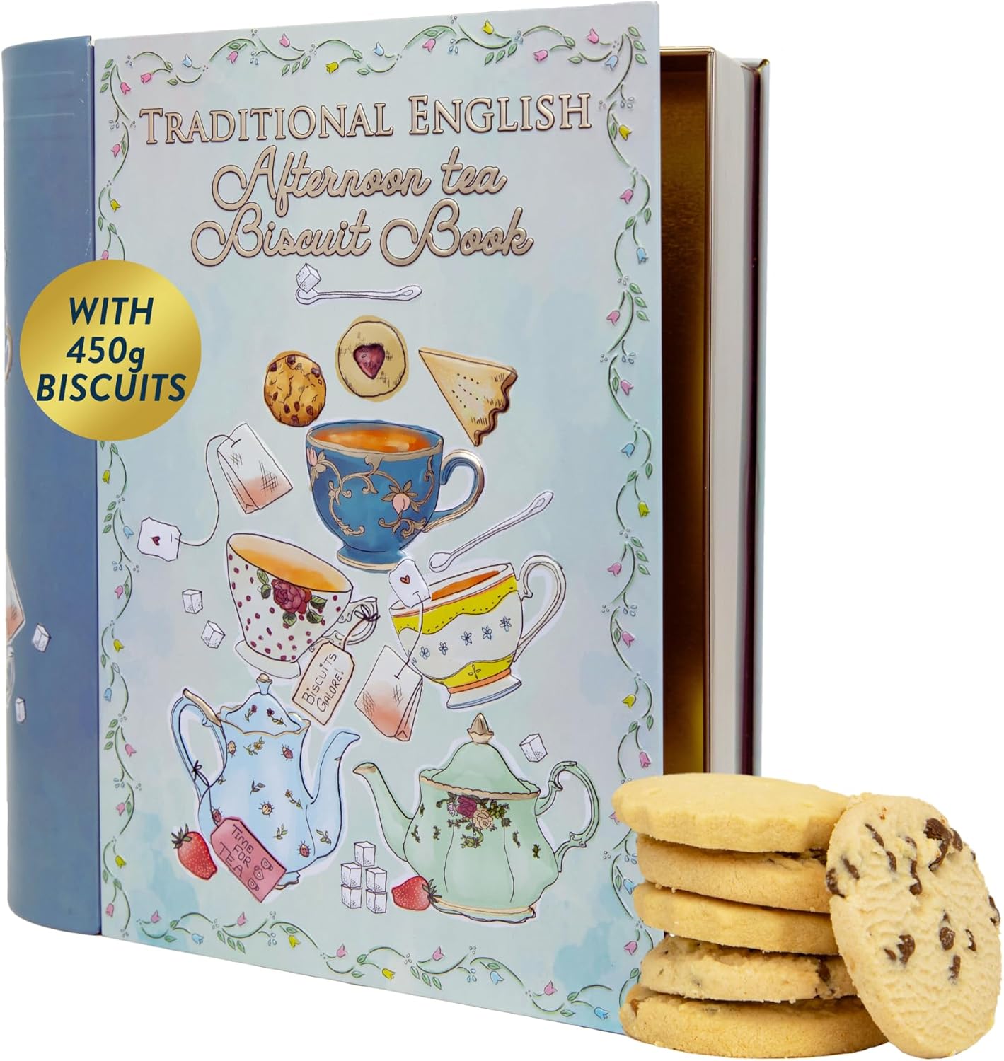 Afternoon Tea Book Biscuits Gift Set - Scottish Shortbread British Gift Tin, Luxury Assorted Biscuit Tins, Hamper Boxes for Family - Novelty Gifts, Thank you Teacher Biscuits, Presents for Men & Women