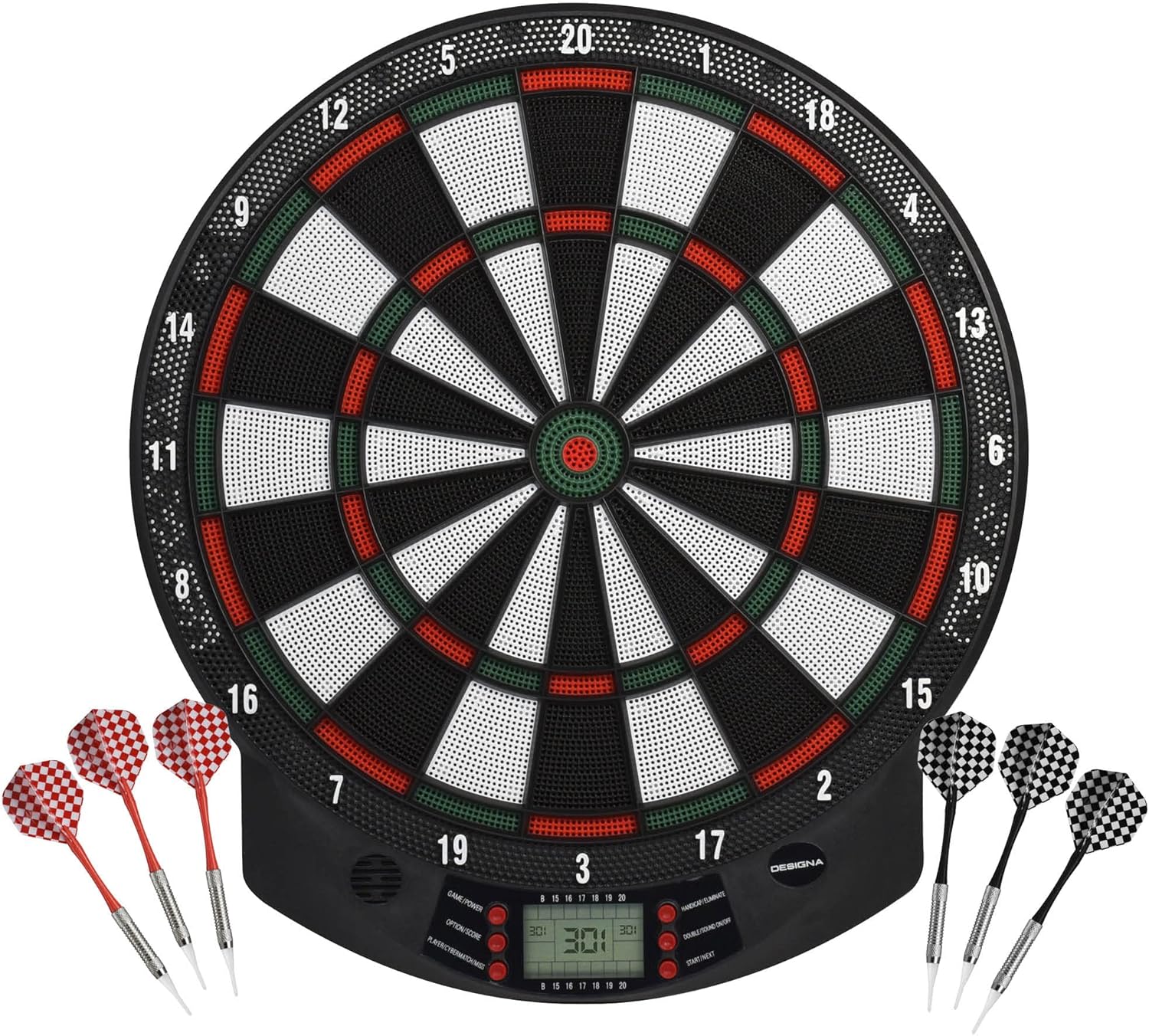 Designa Darts DB906 Series 1 | Electronic Dartboard with LCD Digital Score Display and 2 Sets of Soft Tip Darts with 26 Game Functions