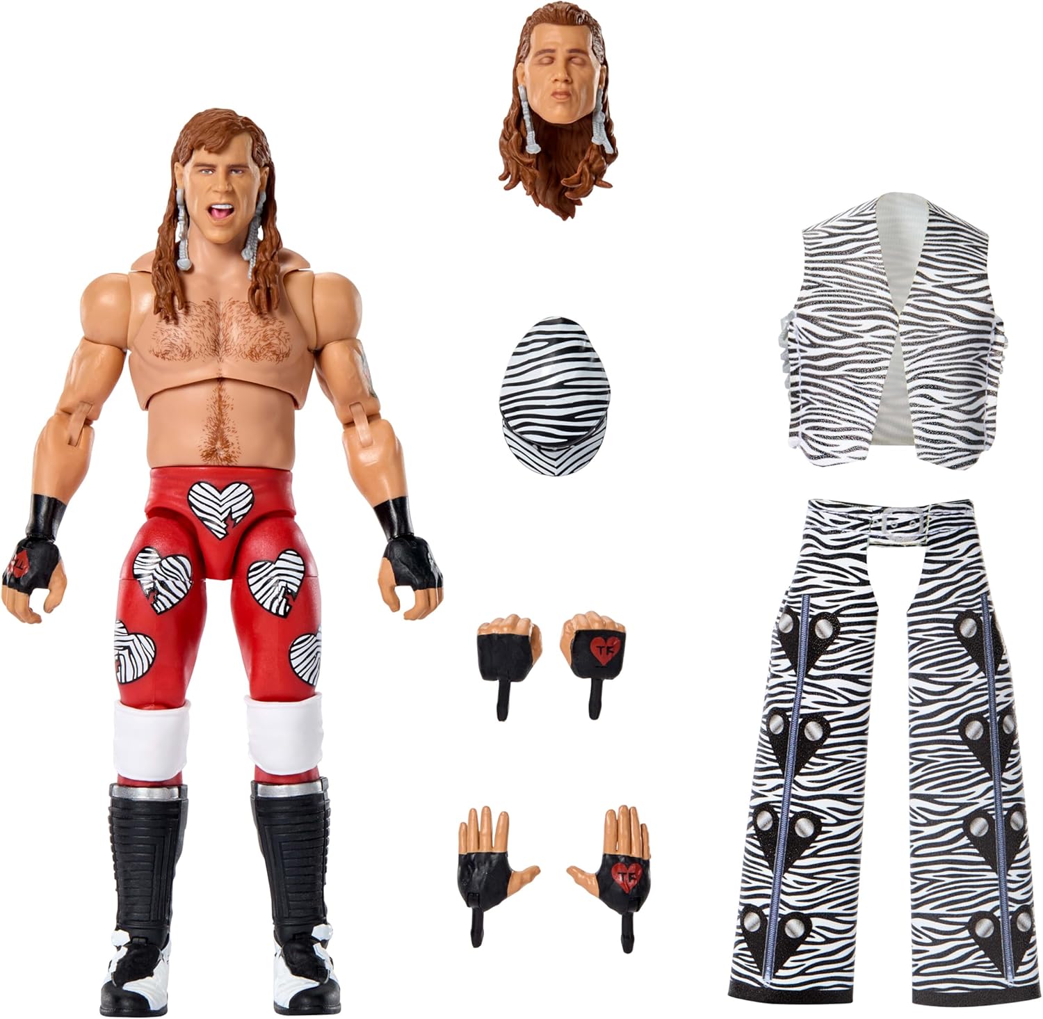 Mattel WWE Ultimate Edition Action Figure & Accessories Set, Shawn Michaels 6-inch Collectible with Swappable Heads & Hands, 30 Articulation Points, JKD31
