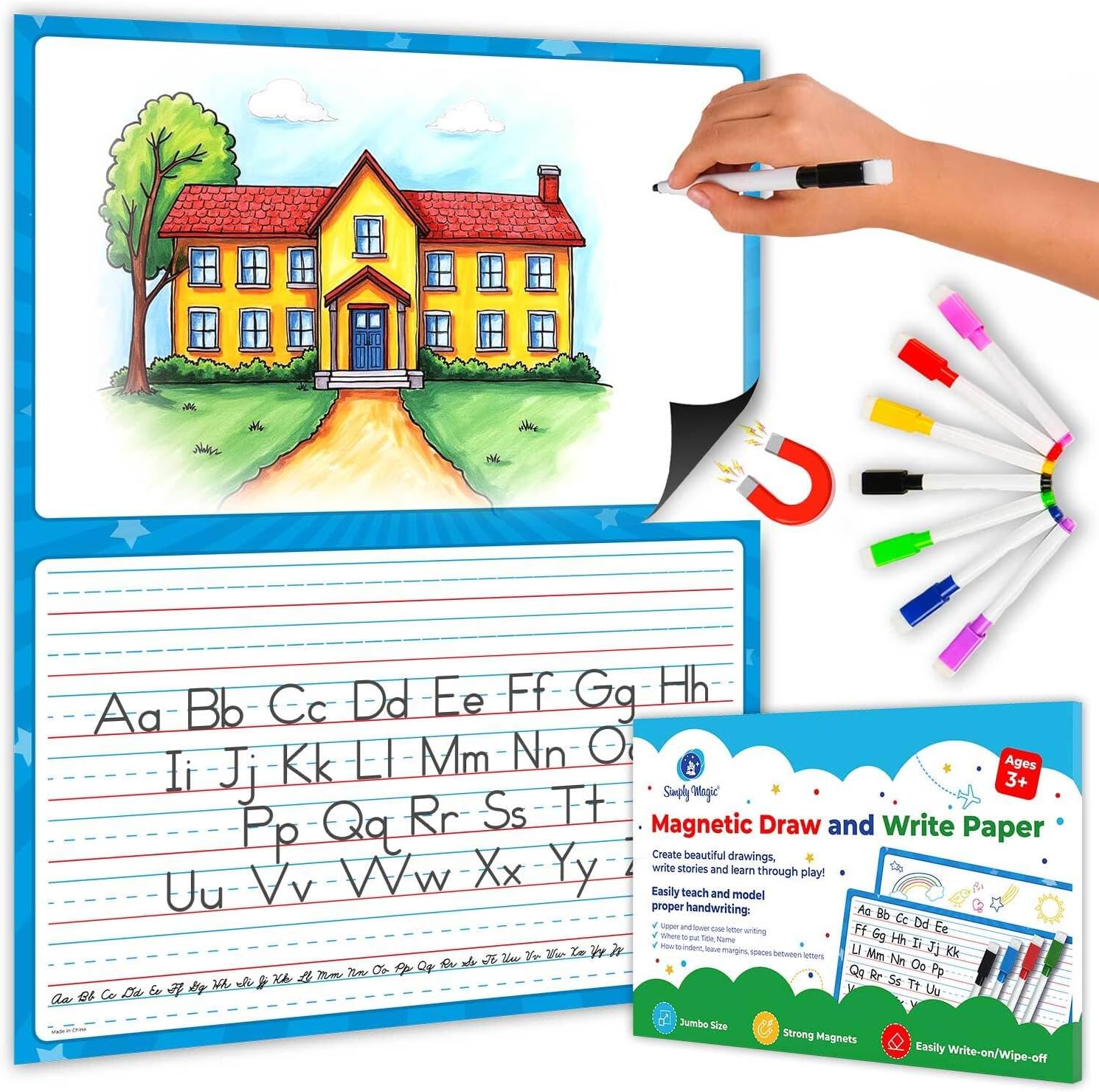 Jumbo Magnetic Draw and Write Paper - 18' x 23', Writing Paper for Whiteboard, Dry Erase Poster for Classroom, Magnetic Dry Erase Sheets for Classroom - Simply Magic