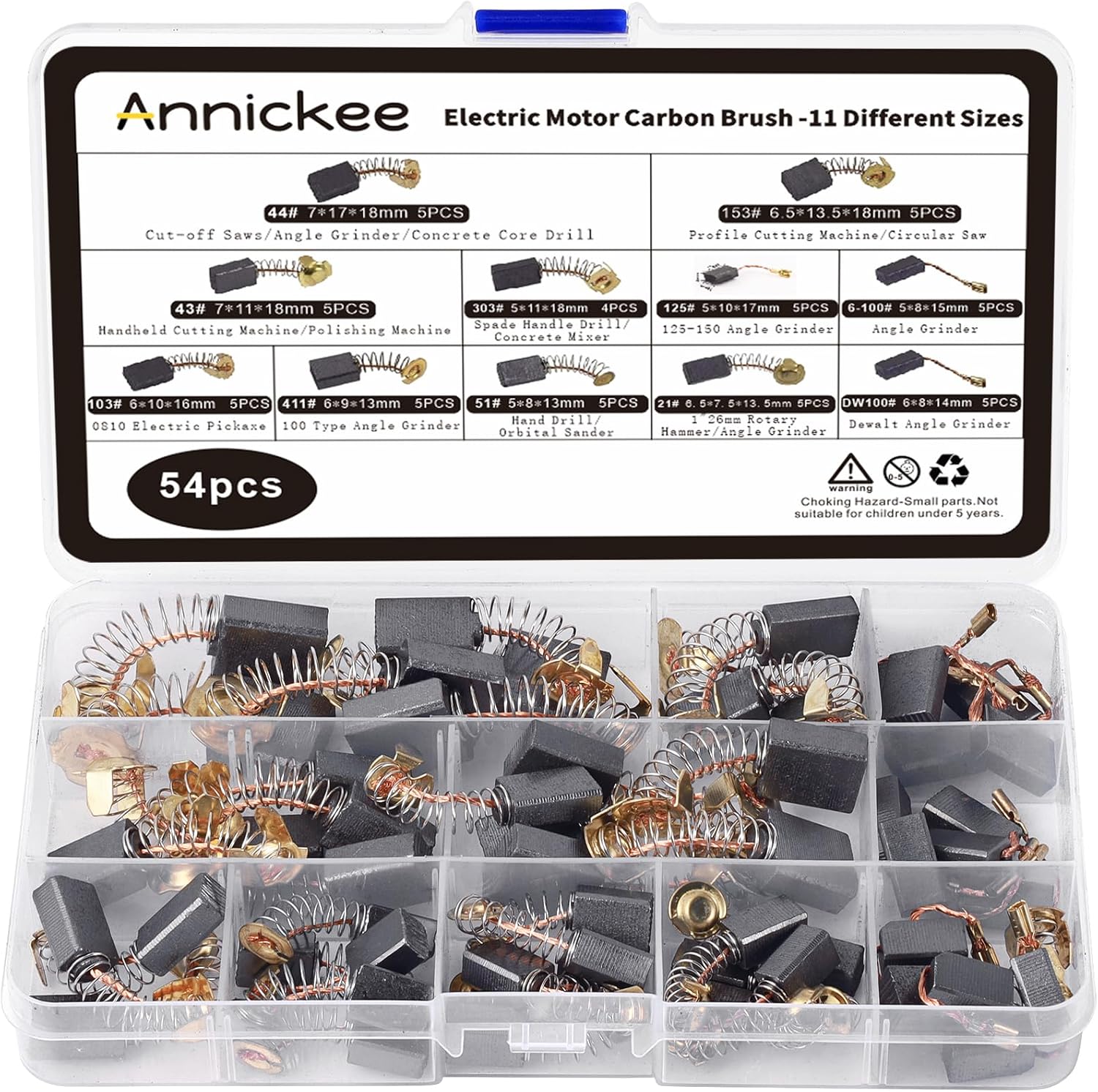 Annickee 54PCS Electric Motor Carbon Brushes, Carbon Brushes for Replacement Repair Power Tools and Motors Part, Carbon Brushes for Power Tools Suitable for Electric Hammer Drills, Angle Grinders