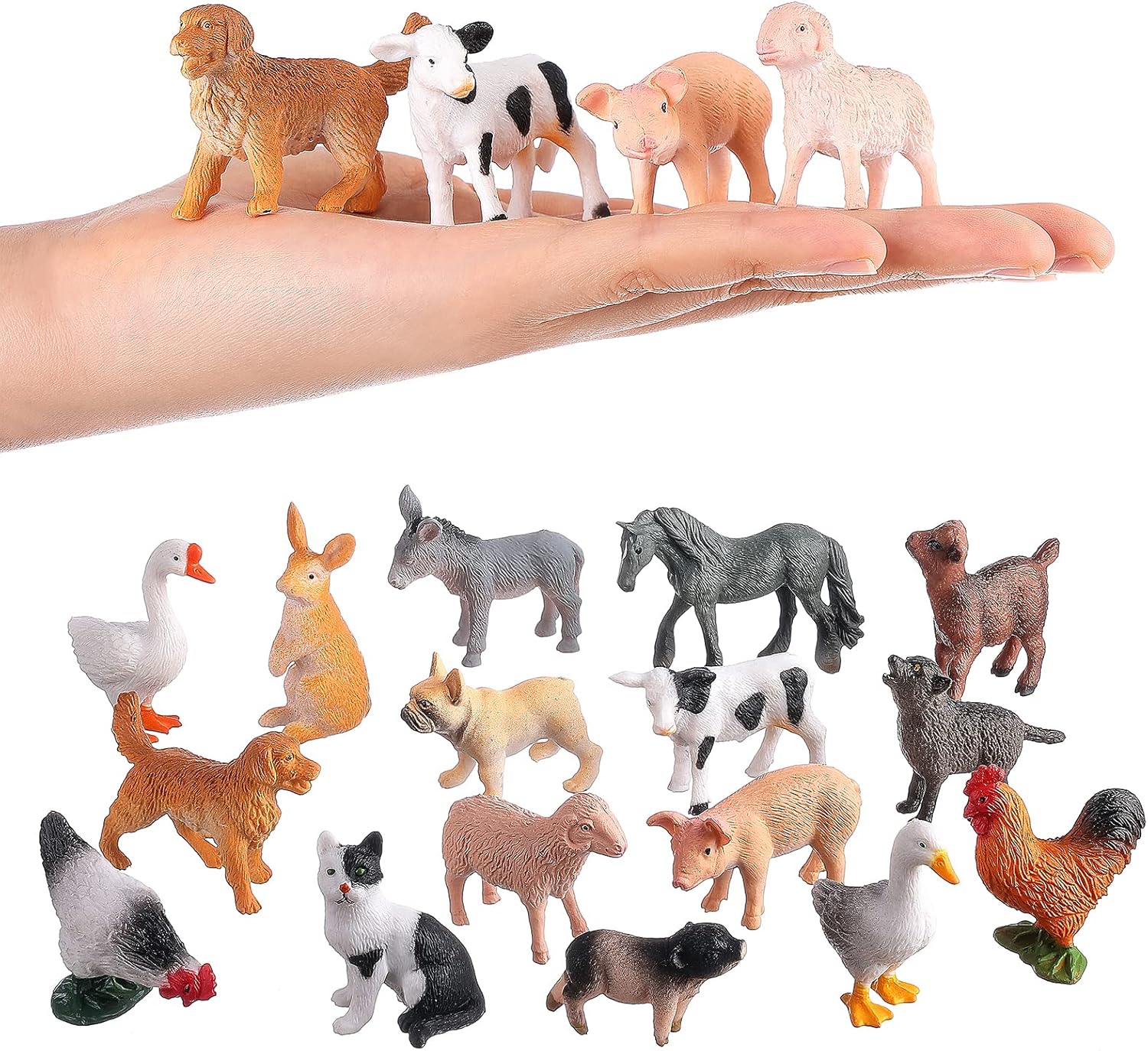 JOKFEICE 16Pcs Mini Animals Figures, Realistic Farm Animals Toys for Cupcake Toppers, Learning Educational Toys, Birthday Party Favors Gift for Kids Toddlers