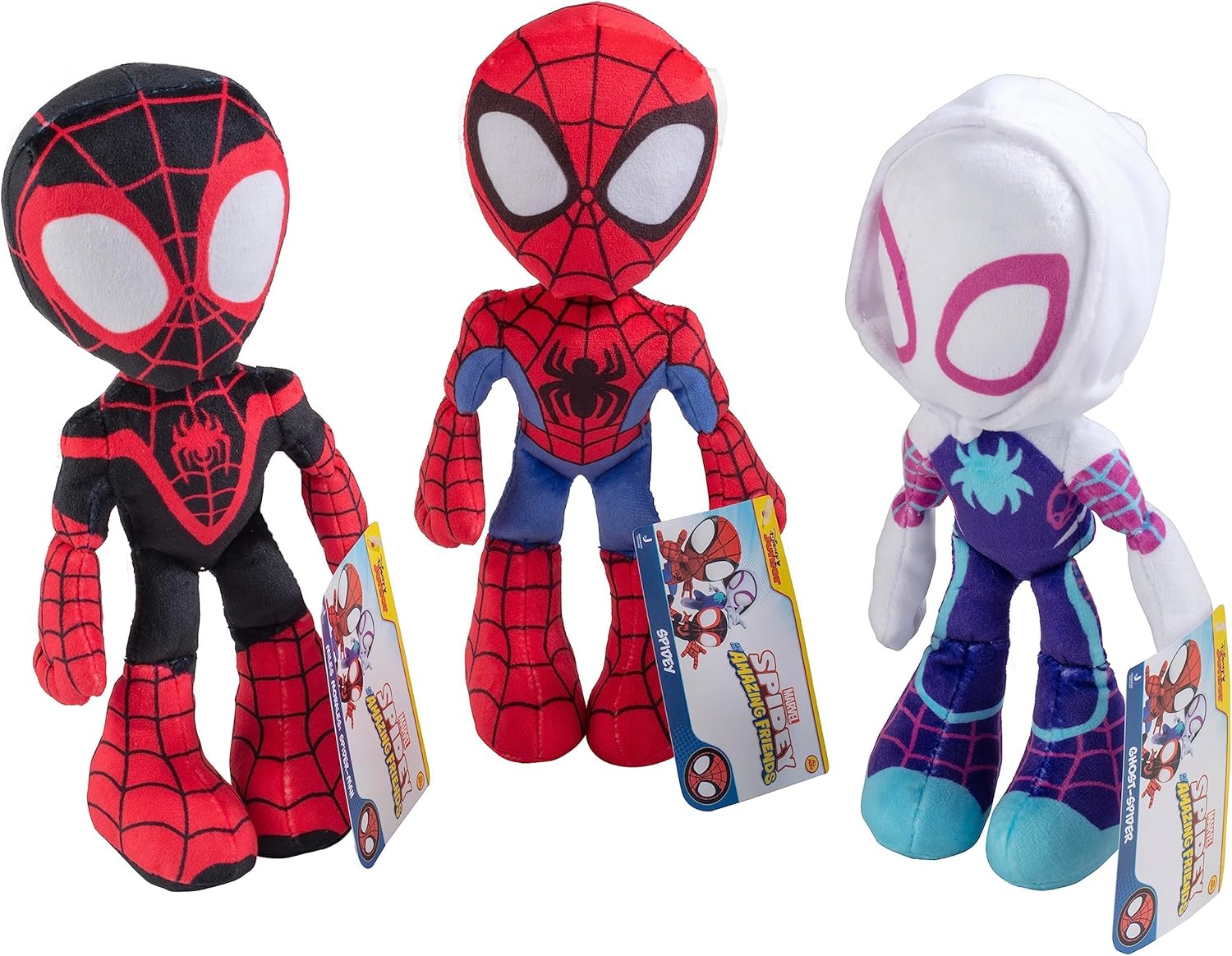 Marvel Spidey & His Amazing Friends 8" Plush 3-Pack Set - Spider-Man, Miles Morales, Gwen Stacy Ghost - Officially Licensed Stuffed Animal Toy Figures - Spider-Verse Gift for Kids, Boys, Girls