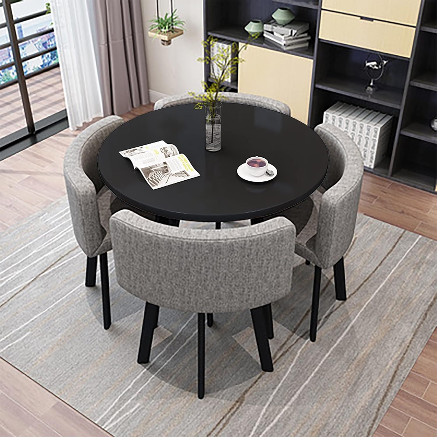 Office Conference Table Small Meeting Room Dining Table Set for 4,Round Simple Coffee Table with Chair Set,Business Reception 1 Table 4 Chairs Combination,for Family Apartment Study Balcony Kitchen (