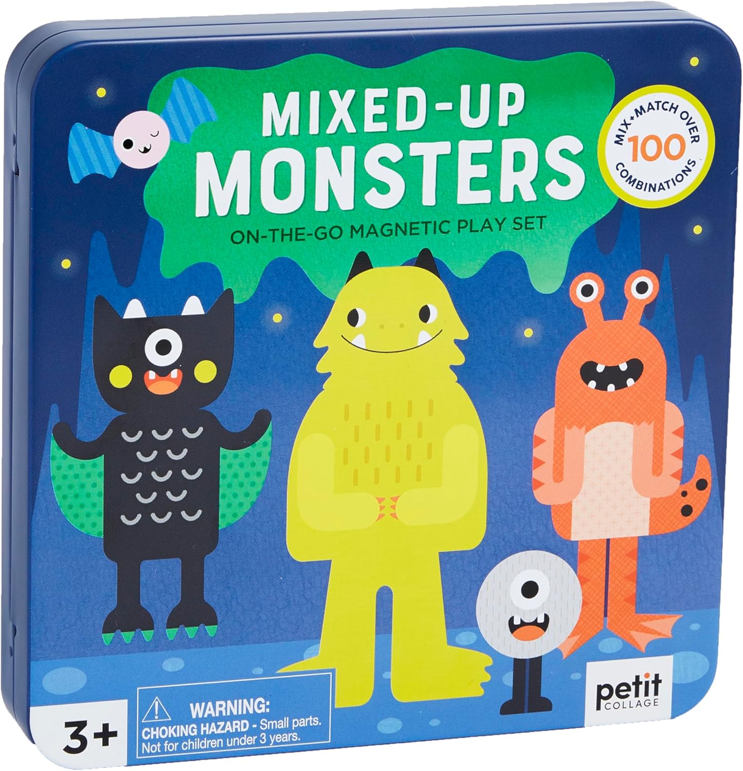 Petit Collage Magnetic Play Set, Monsters – Mix & Match Magnetic Game Board, Ideal for Ages 3+ – Includes 2 Magnetic Scenes and Over 25 Magnet Pieces, Ideal Travel Activity for Kids