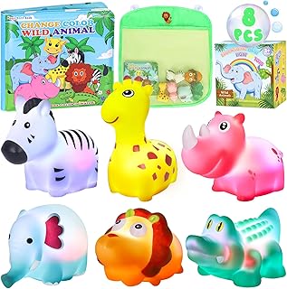 Light Up Bath Toys for Toddlers Kids Baby Boys Girls, No Hole Bath Toys with Bath Book & Organizer, Glow Bath Time Toys for Bathrooms Pool, Animals Bathtub Toys Gift for Toddlers Kids Baby Infants