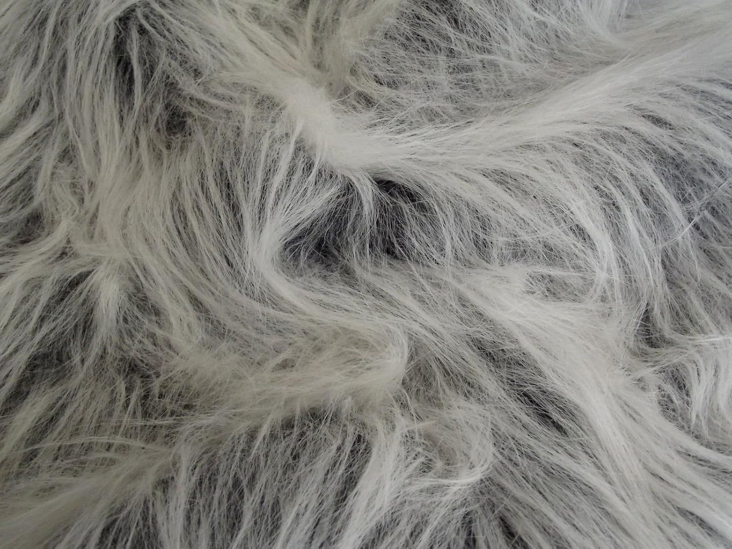 Long Pile Fun Faux Fur Fabric Material - Black Frost, 1Mtr - 150cmx100cm