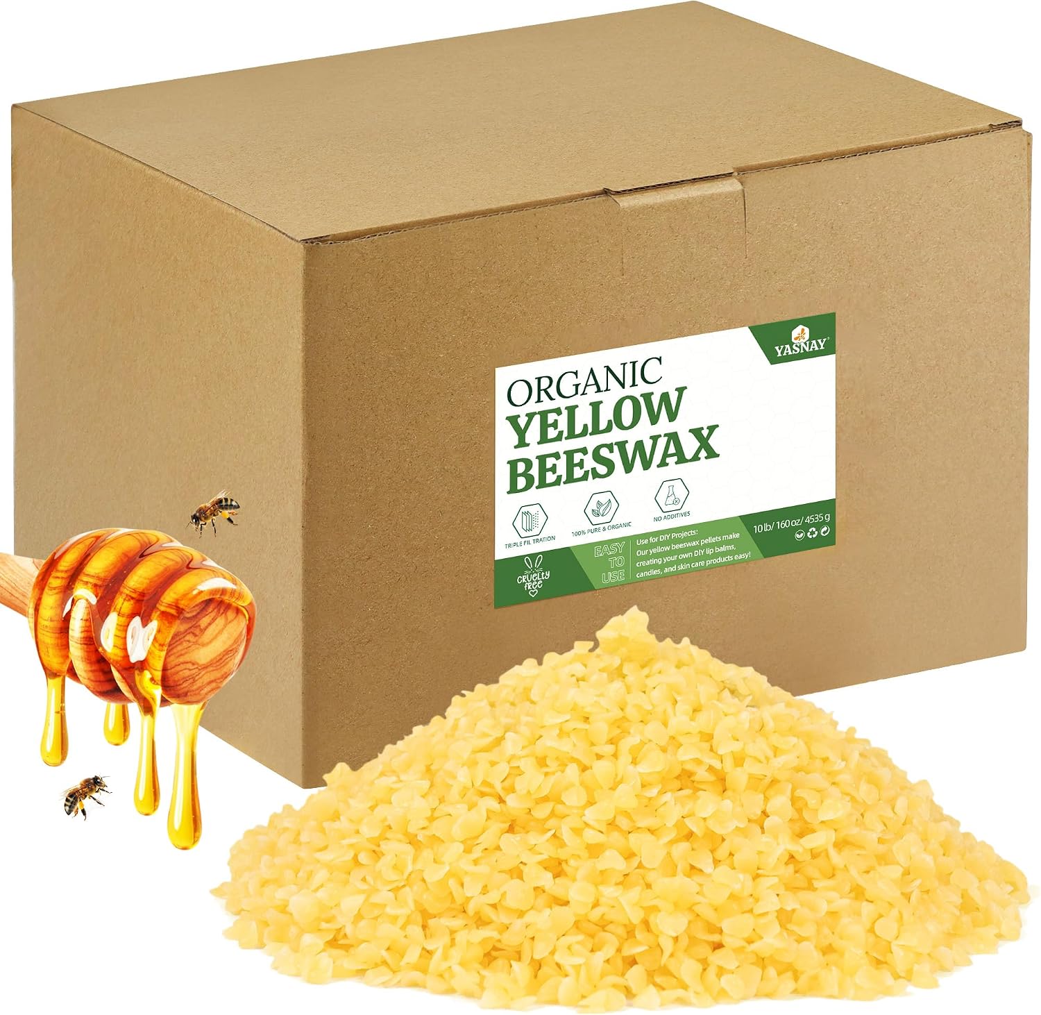 YASNAY Yellow Beeswax Pellets 10LB Organic Beeswax for Candle Making, Body, Skin Care DIY, Lip Balm and Soap Making Supplies
