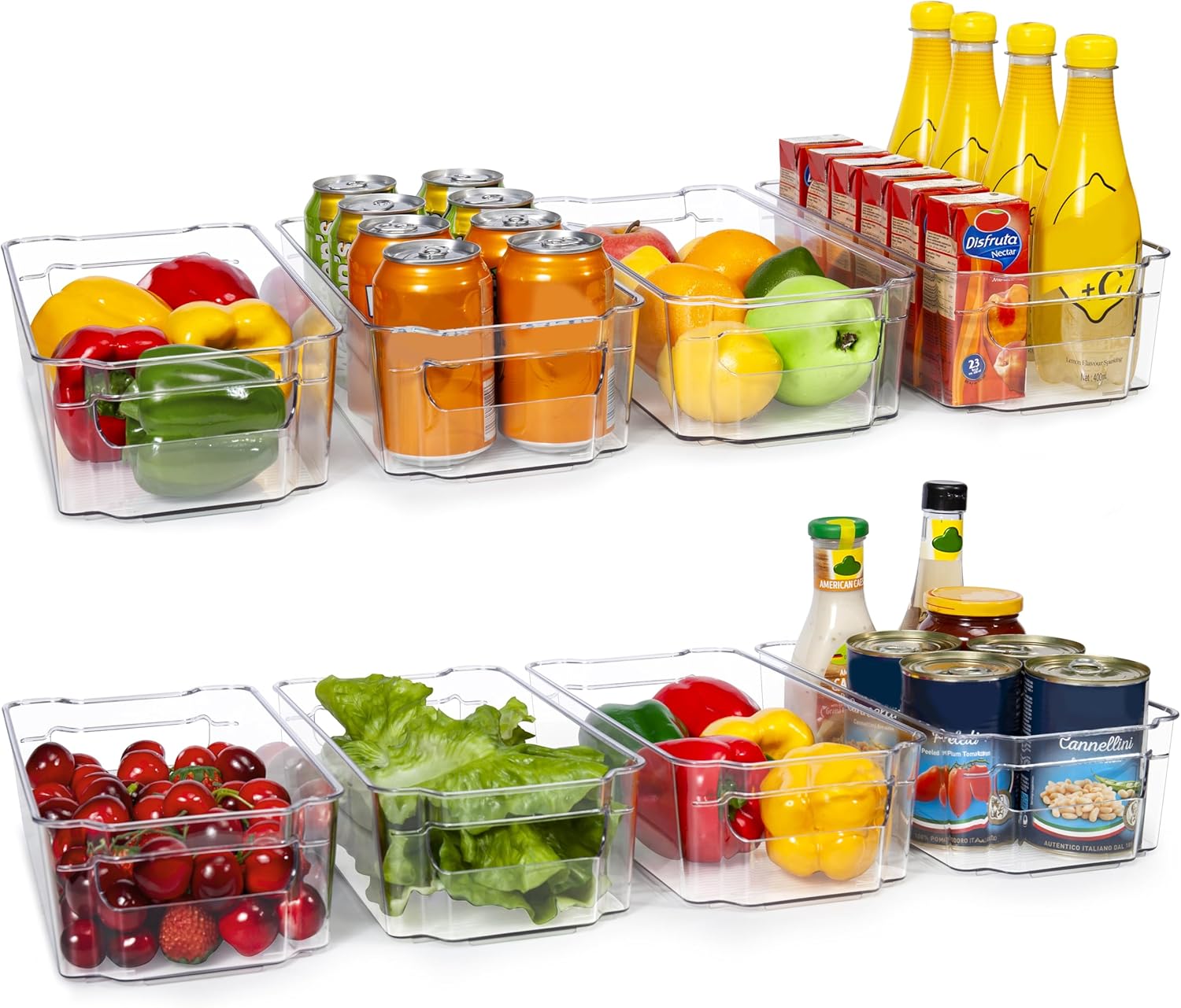 HOOJO Refrigerator Organizer Bins - 8pcs Clear Plastic Bins For Fridge, Freezer, Kitchen Cabinet, Pantry Organization, BPA Free Fridge Organizer, 12.5" Long, Clear