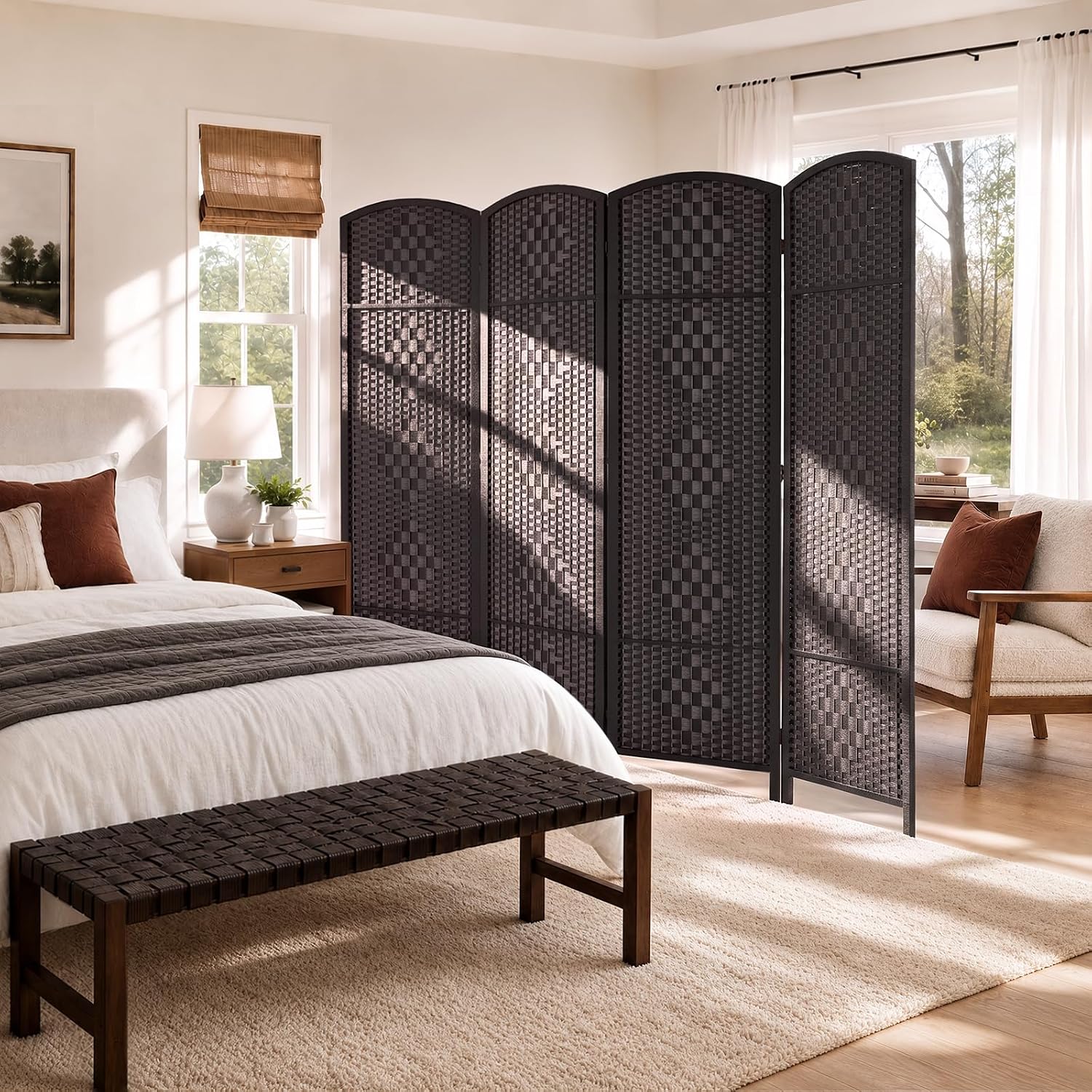 TEAKMAMA Room Divider, 4 Panel Partition Room Dividers Wall, Mocha Brown
