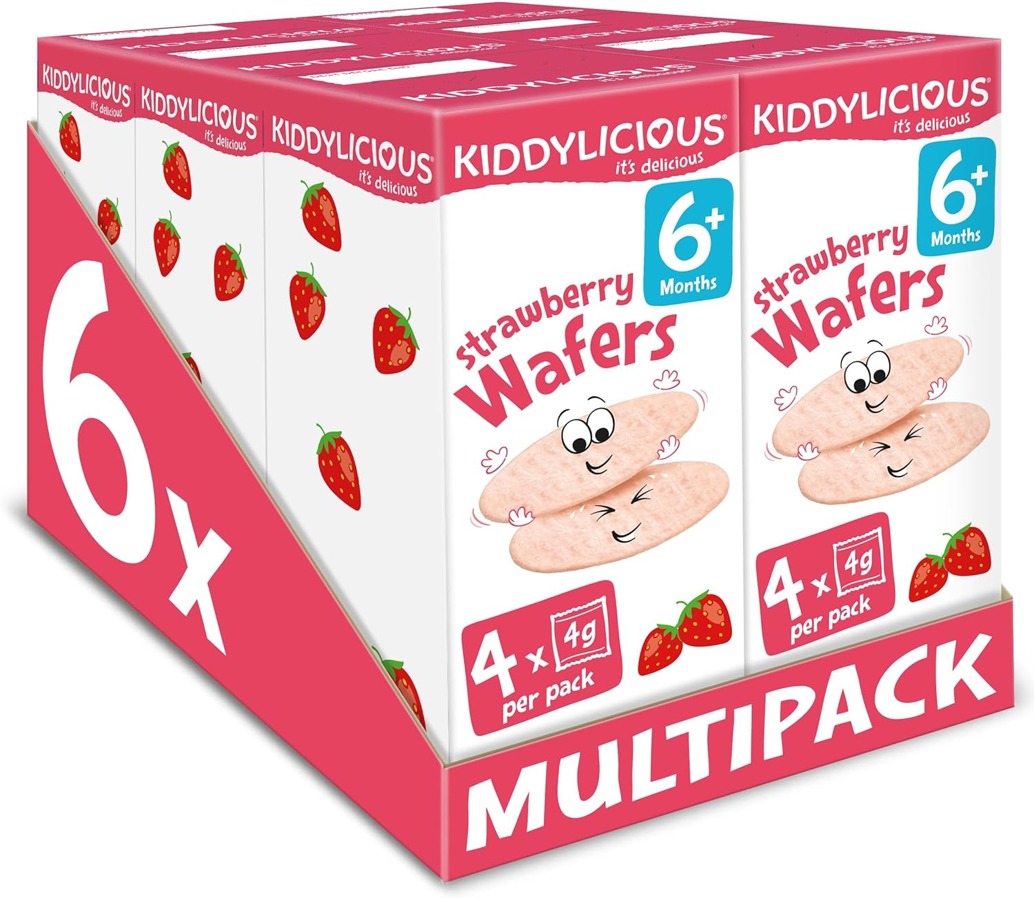 Kiddylicious Strawberry Mini Wafers - Gluten and Dairy Free Kids Snack - Suitable for 6+ Months - 6 x 4 Twin Packs