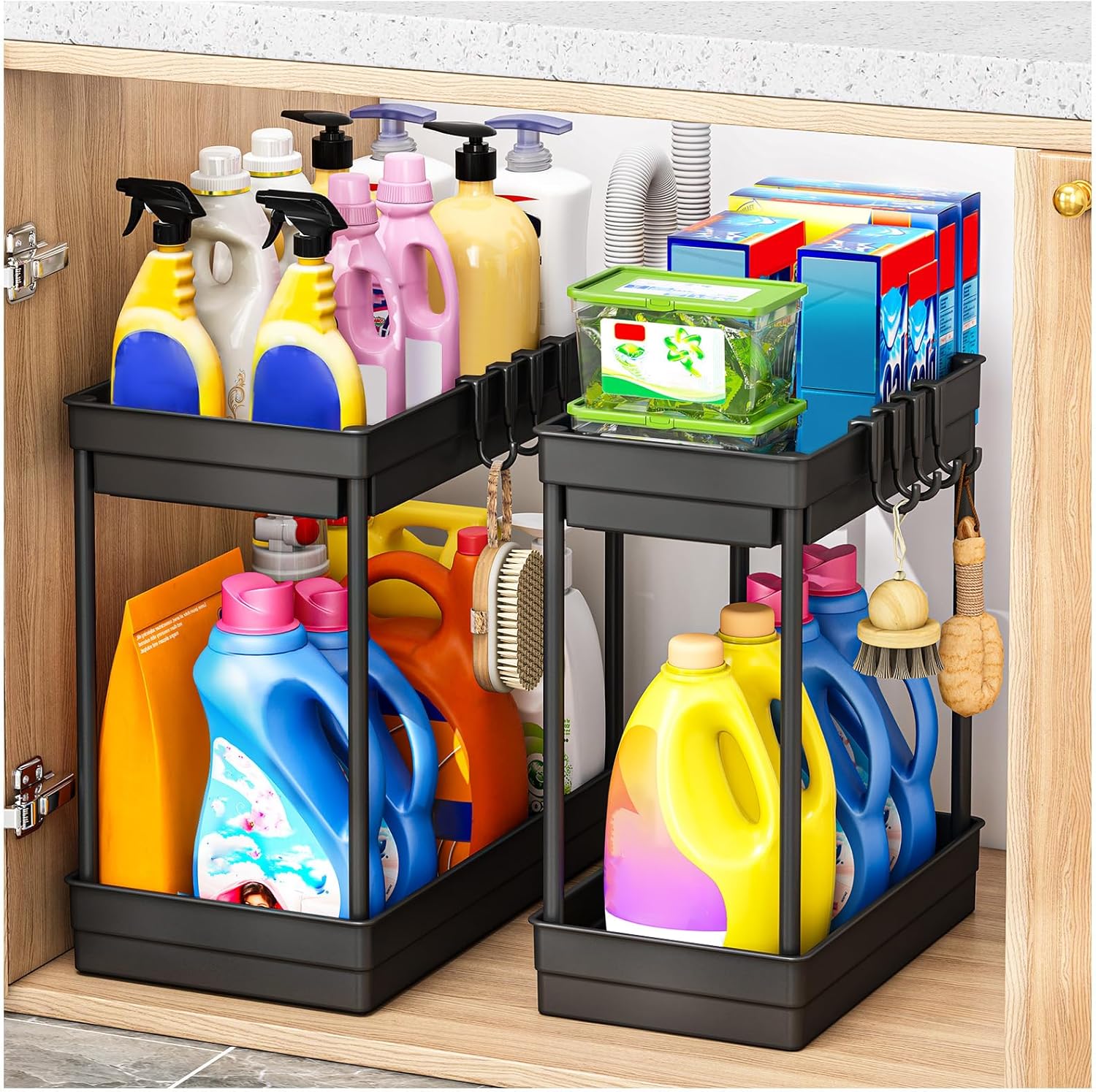 SavvyStor 2 Pack Under Sink Storage - Kitchen Storage & Organisation, 2 Tier Under Sink Bathroom Cabinet, Under Sink Storage Bathroom, Under Sink Organiser for Kitchen Storage, 2 Size1L+1M