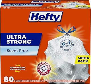 Hefty Ultra Strong Tall Kitchen Trash Bags, Unscented, 13 Gallon, (80 Count)