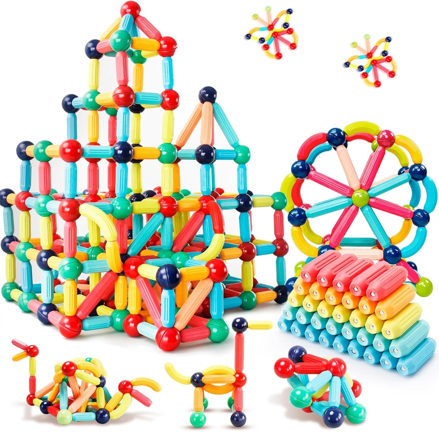 Magnetic Building Blocks STEM Educational Toy for Kids Montessori Learning Sticks and Balls Preschool Sensory Toys for Toddlers Gift for 3 Year Old Boys & Girls
