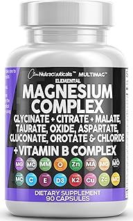 Magnesium Complex 2285mg with Magnesium Glycinate Citrate Malate Oxide Taurate Aspartate Gluconate Orotate & Mag Chloride, Zinc Copper Manganese & Vitamin C B1 B2 B6 B12 Complex - 90 Count