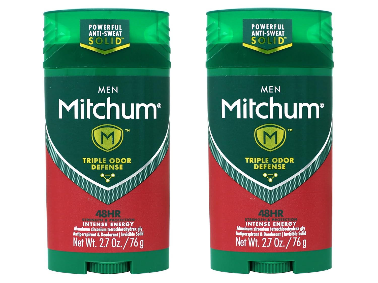 Mitchum Men Antiperspirant & Deodorant Stick, Triple Odor Defense Invisible Solid, 48 Hr Strength & Protection, Intense Energy, 2.7 Oz - 2 Pack