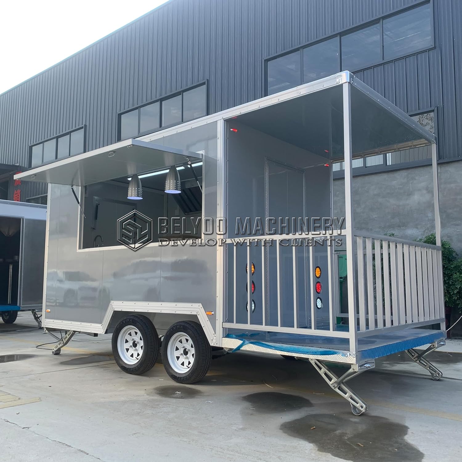 Fence Food Truck Trailer, Mobile Street Food Concession Trailer with fully equipment, Hot Dog Cart Food Truck Equipment with Concession Window for Food Truck for sale, 4*2.1*2.35m, Gray