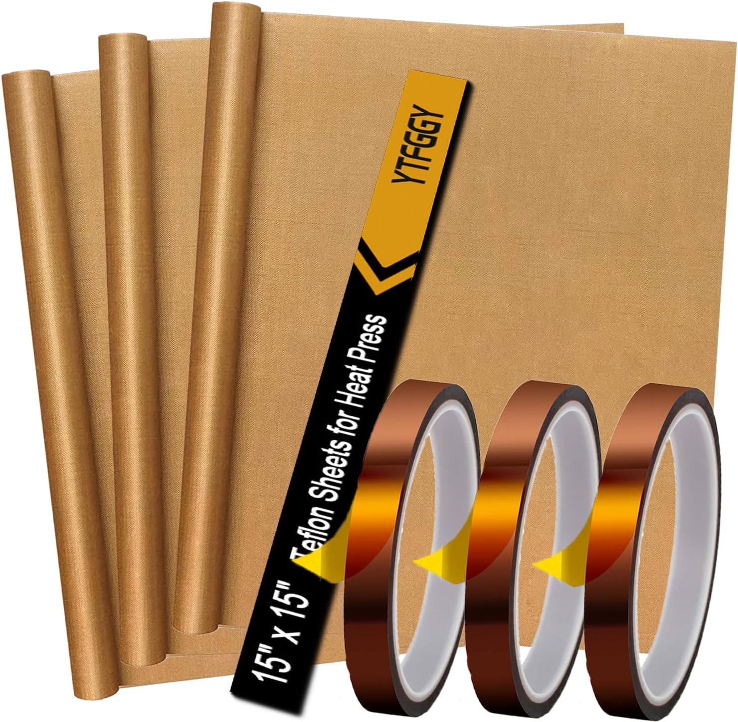 3 Pack Teflon Sheets for Heat Press 15x15 and 3 Rolls Heat Transfer Tape 10mm Non Stick Transfer Sheet Heat Press Tape Set for Sublimation PTFE Teflon Sheet Heat Resistant
