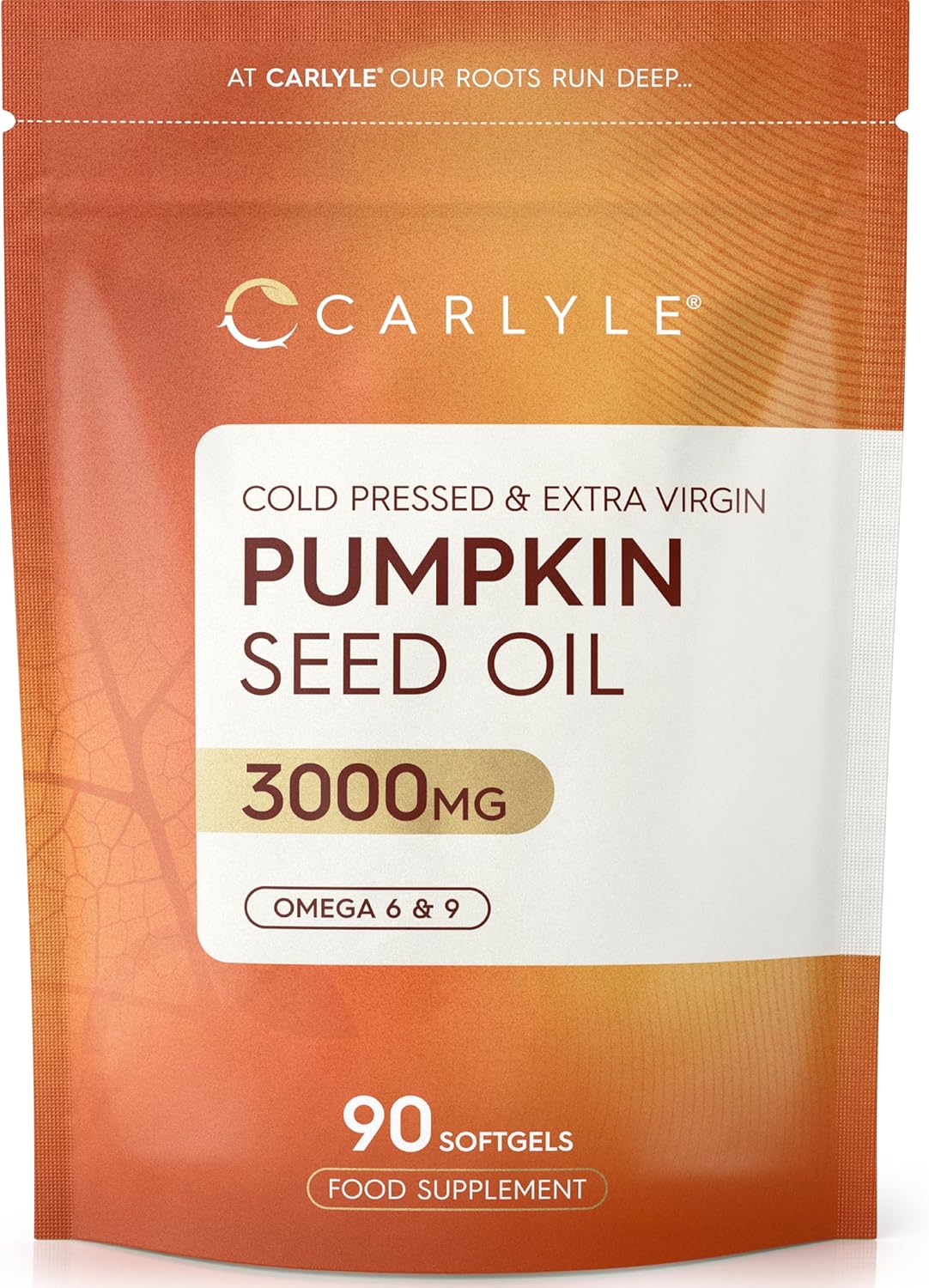 Pumpkin Seed Oil 3000mg - 60% Linoleic & Oleic Acid | 100% Cold Pressed | 90 Softgel Capsules |Naturally Rich in Essential Fatty Acids | by Carlyle