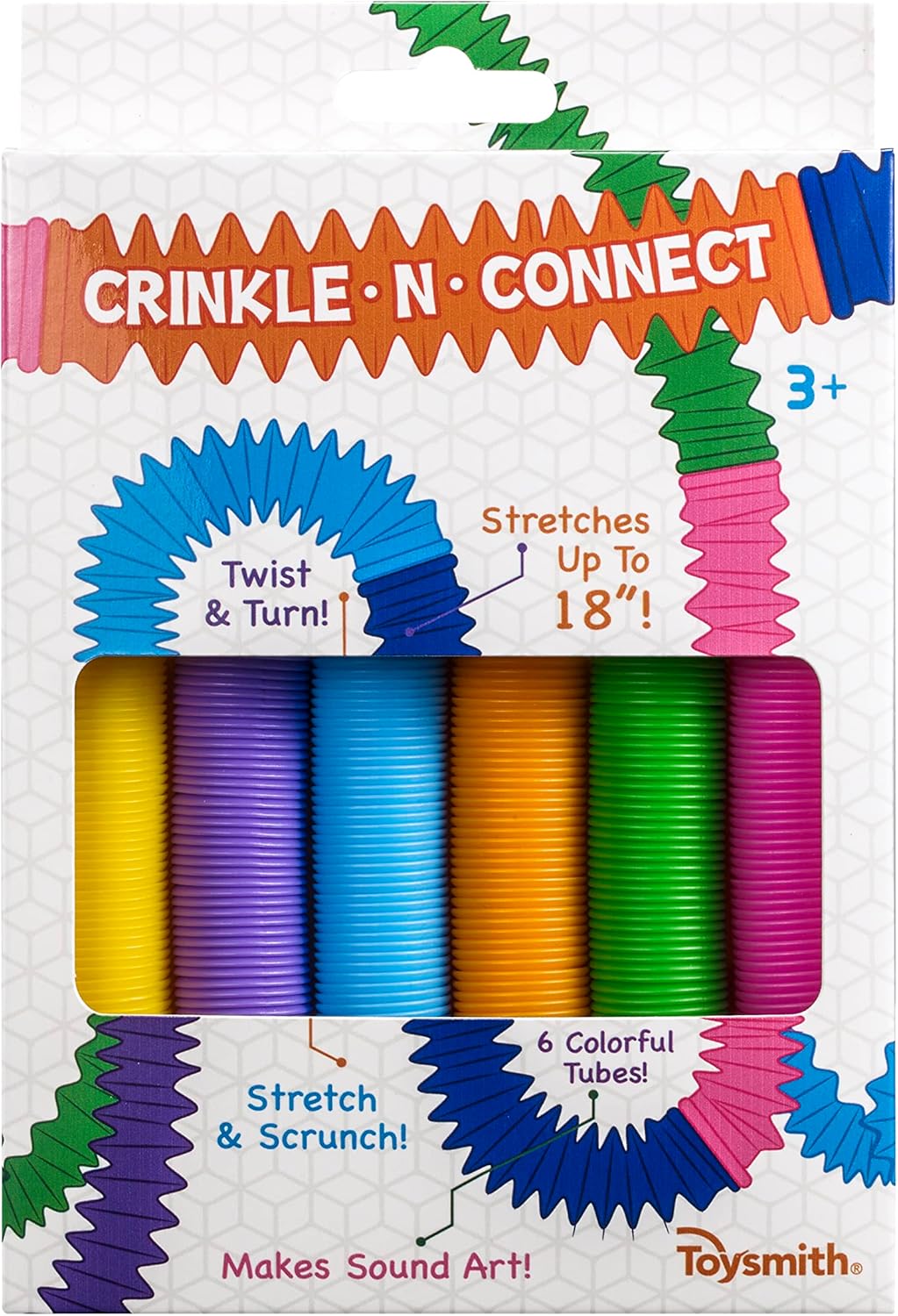 Toysmith Crinkle N' Connect, 6 Colors, 6 Tubes, Makes Sound, Musical Toy, Fidget Toy, for Boys and Girls Ages 3+