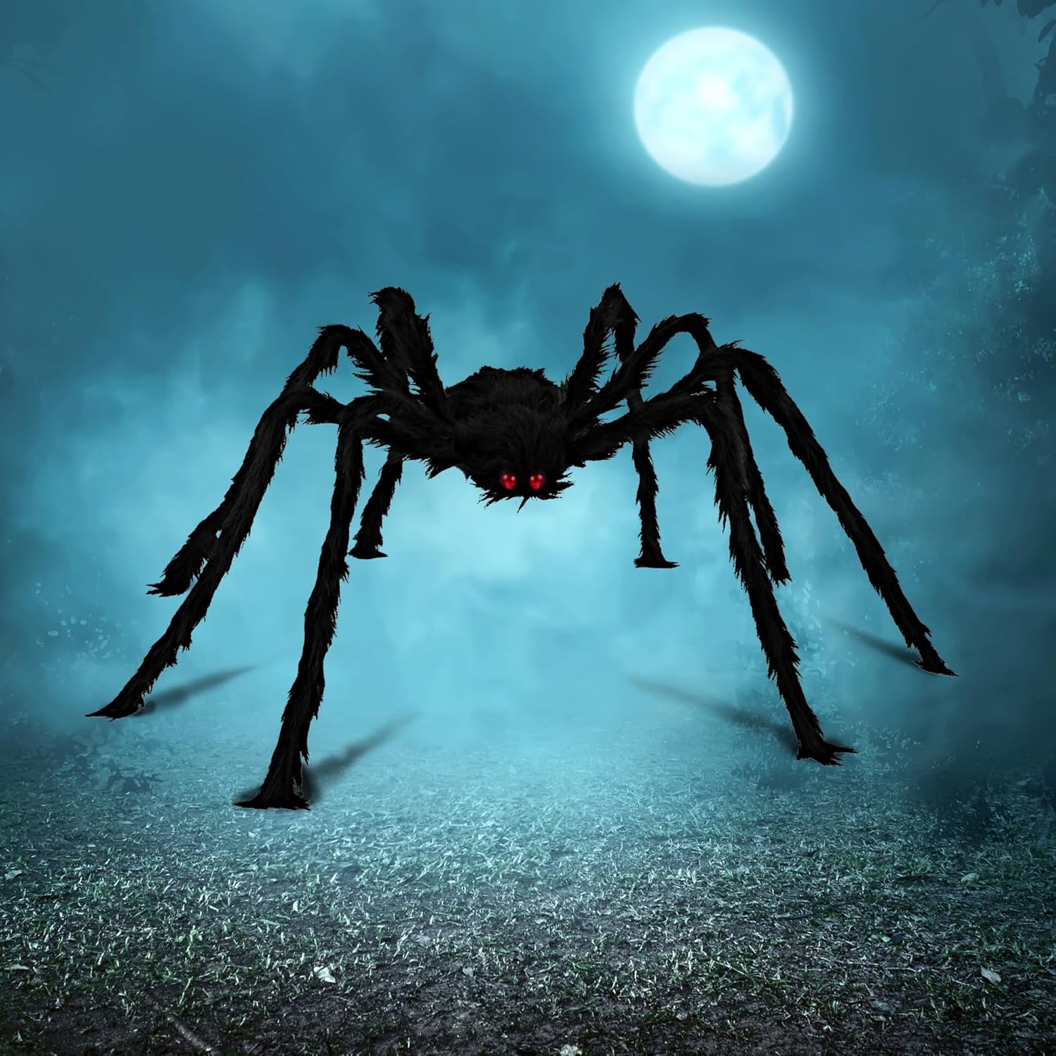 JOYIN Halloween Outdoor Decorations Hairy Spider, Scary Giant Spider Fake Large Props for Yard Party Decor, Black (Standing Height is 15 inches)
