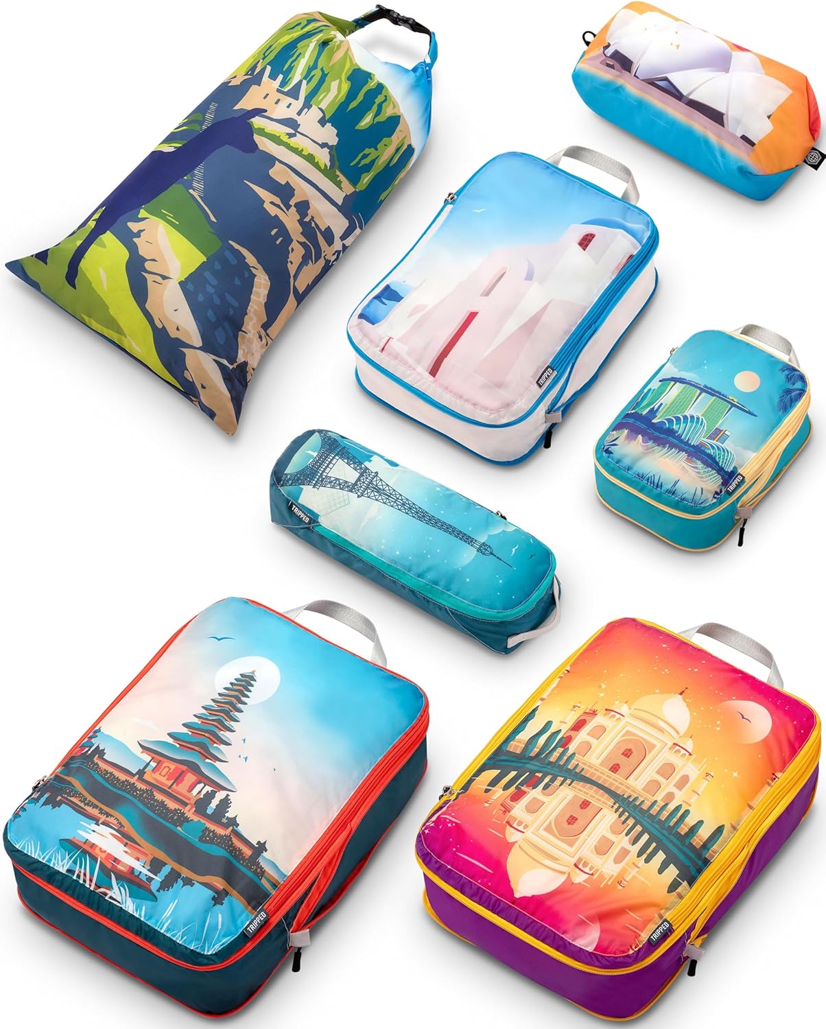 Large Packing Cubes for Travel-Extra Large Compression Packing Cube Luggage Organizers 7 Piece Set-Ultralight, Expandable/Compression Bags for Clothes by TRIPPED Travel Gear (Bucketlist)